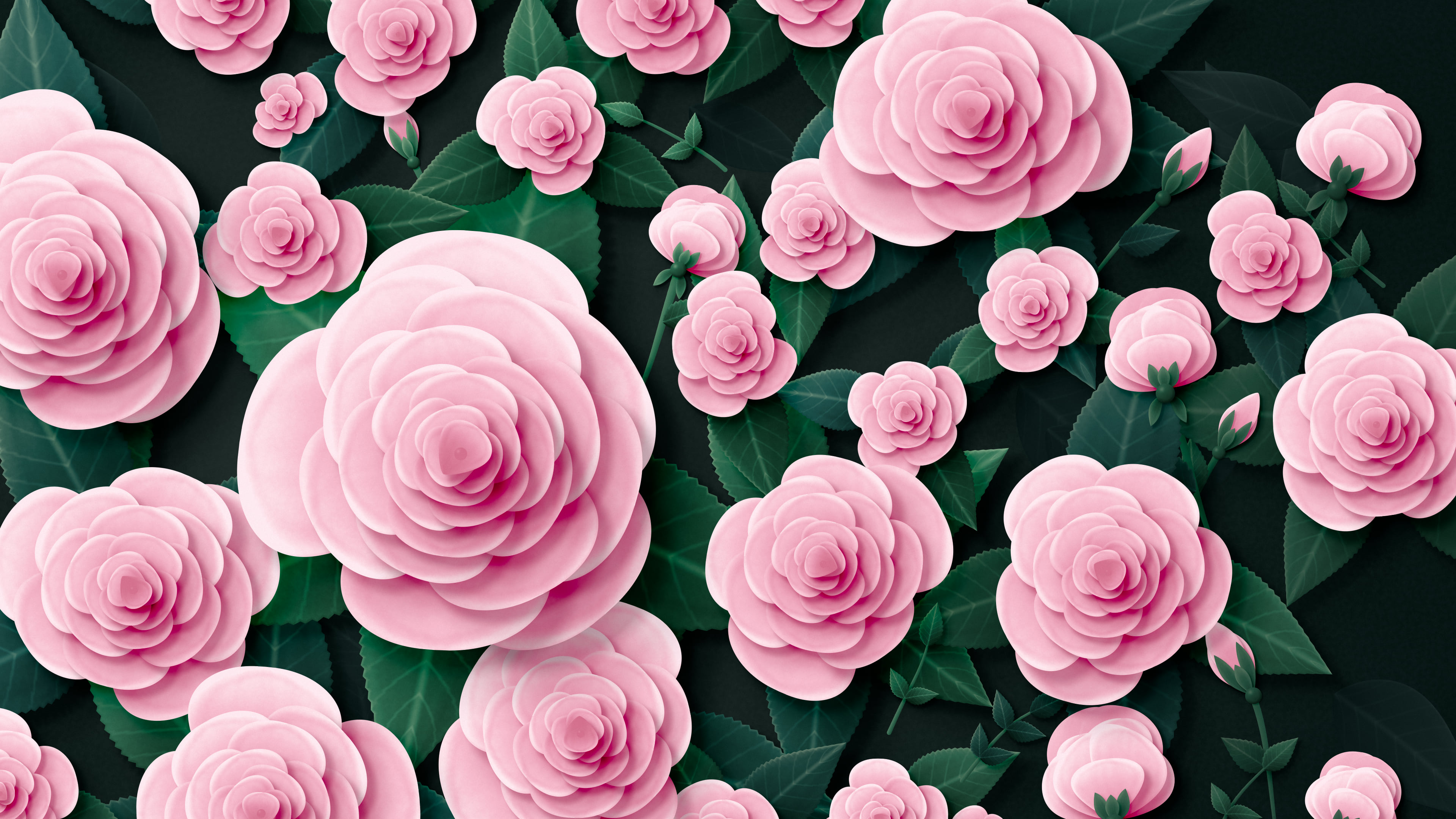 Light Pink Paper Roses desktop wallpaper in 4K