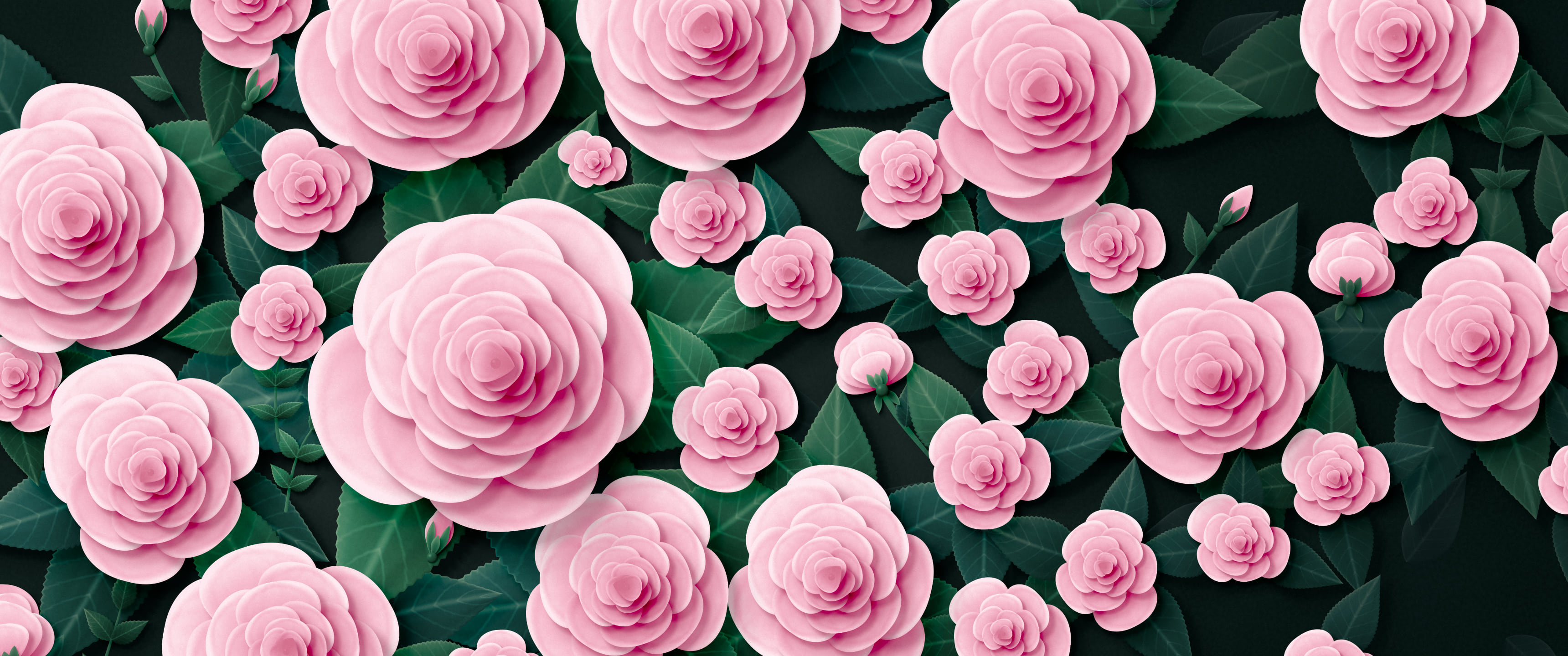 Light Pink Paper Roses ultrawide wallpaper, 3440 × 1440
