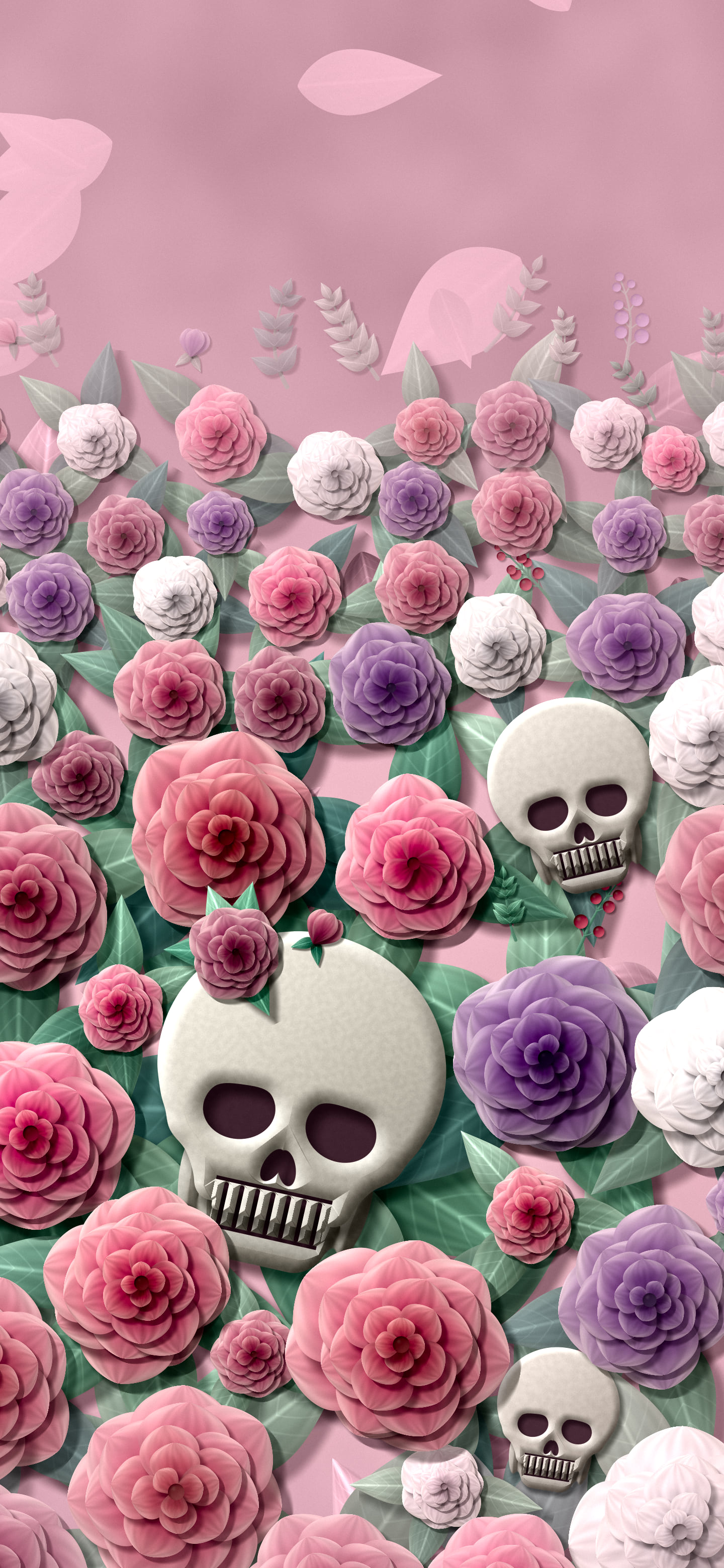 Light Pink Paper Skulls and Roses wallpaper for iPhone and Android