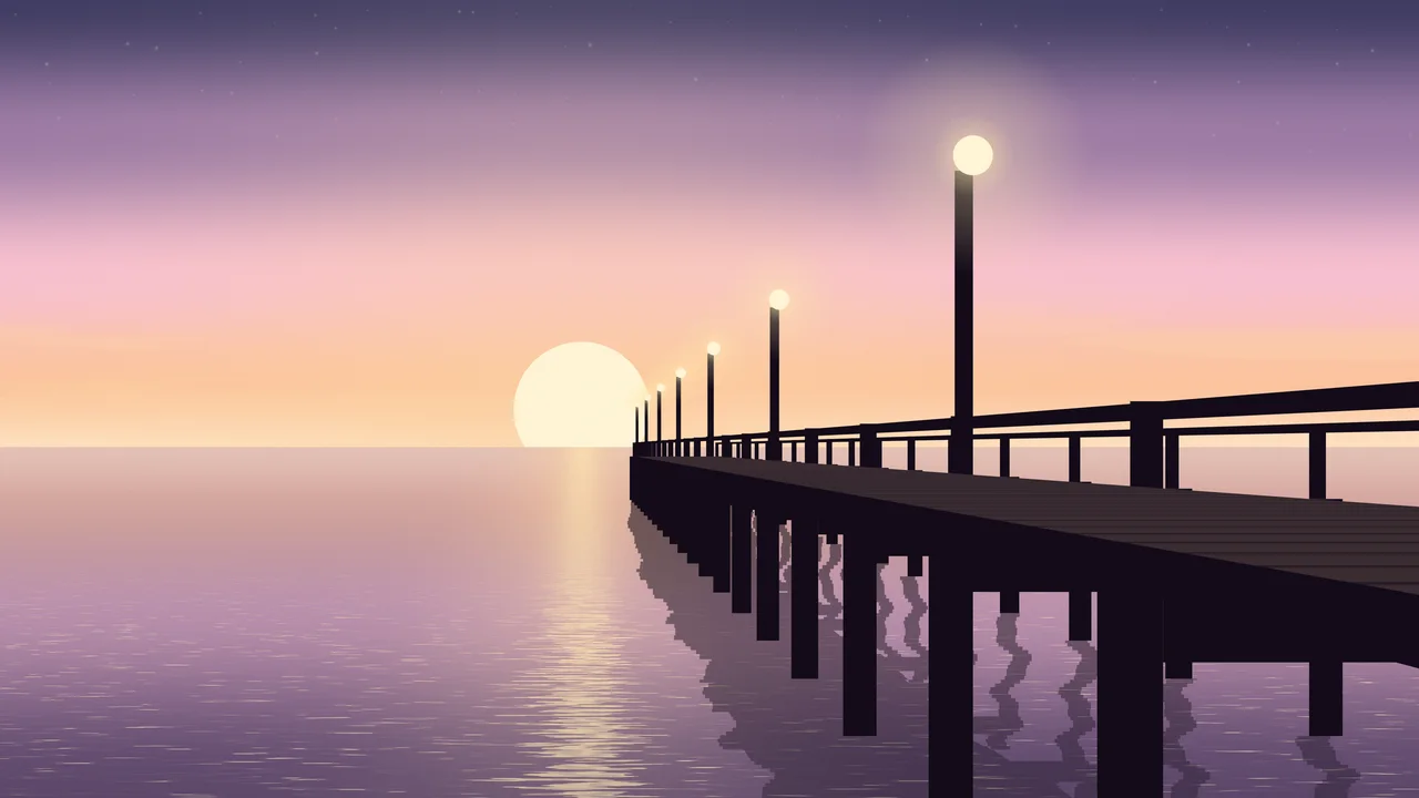 Light Pink Pier Sunset desktop wallpaper in 4K