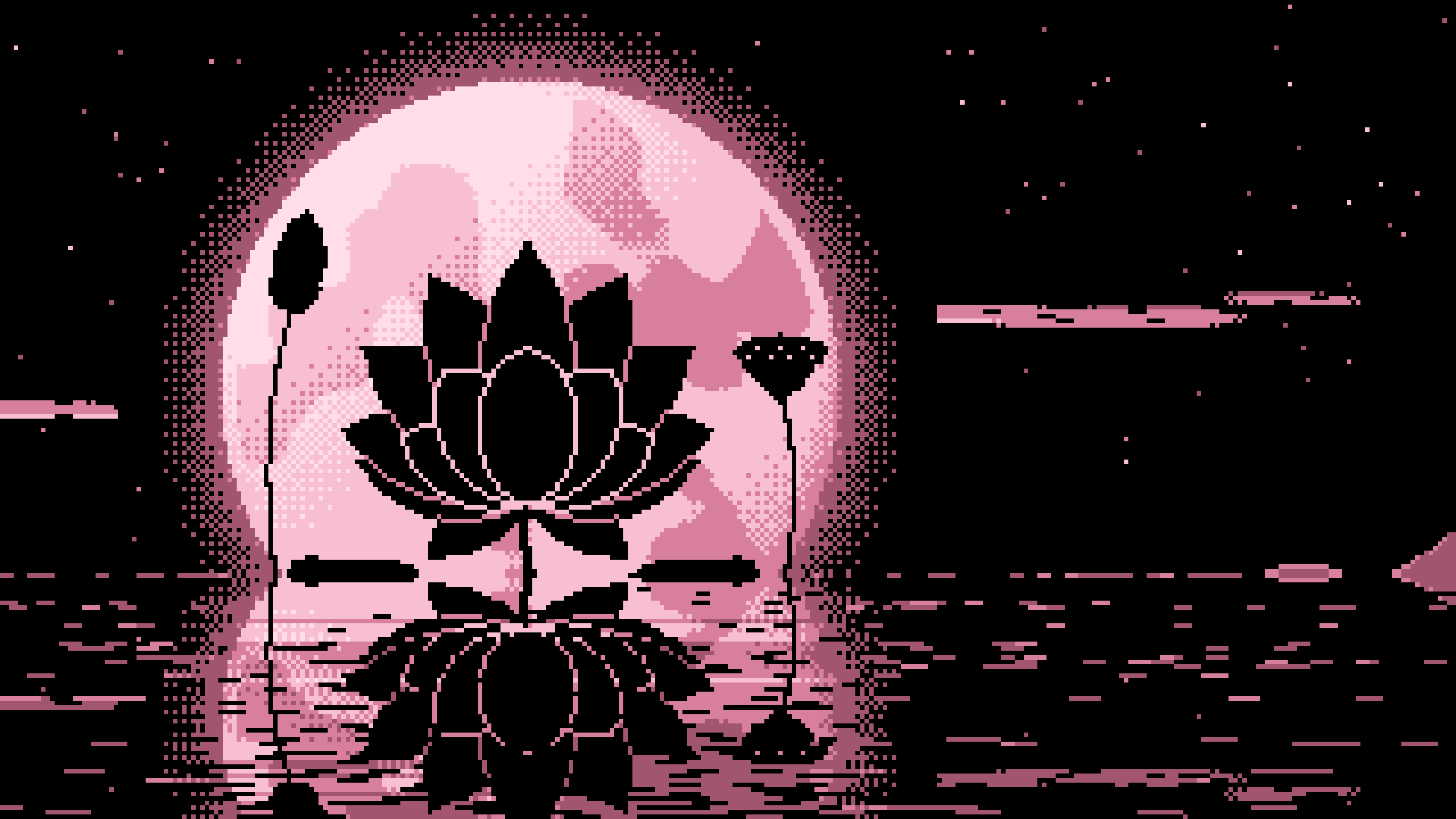 Light Pink Pixel Art Lotus Flower and Full Moon desktop wallpaper in 4K