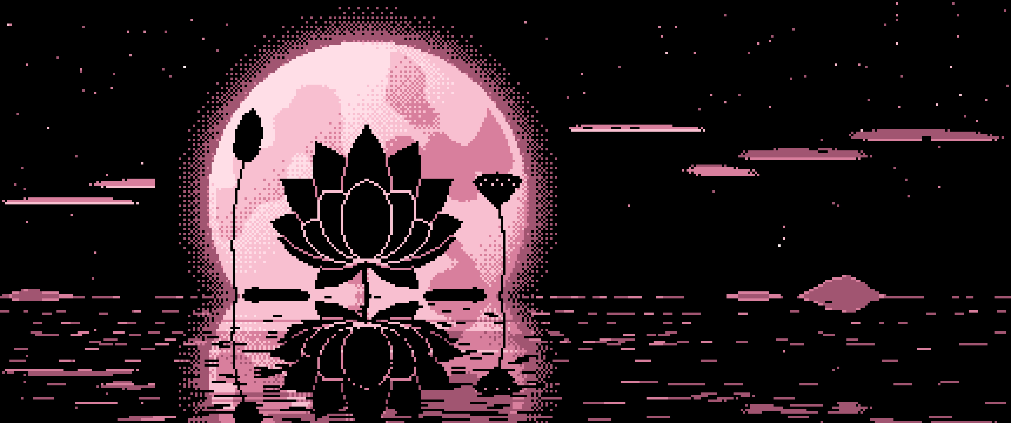 Light Pink Pixel Art Lotus Flower and Full Moon ultrawide wallpaper, 3440 × 1440