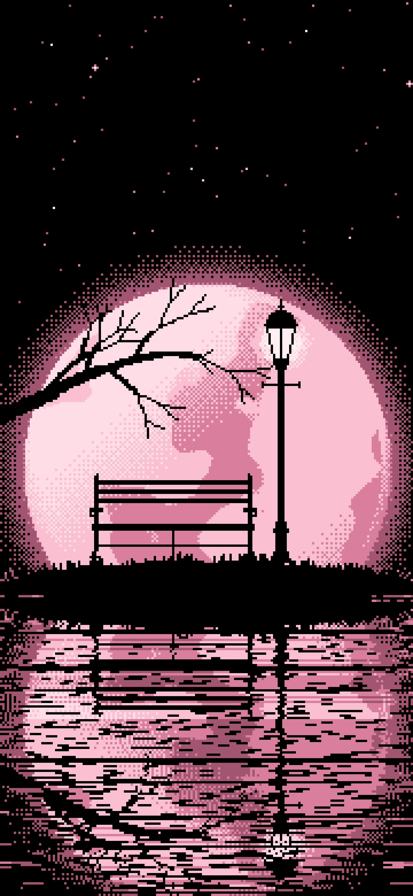 Light Pink Pixel Art Park Bench and Full Moon wallpaper for iPhone and Android