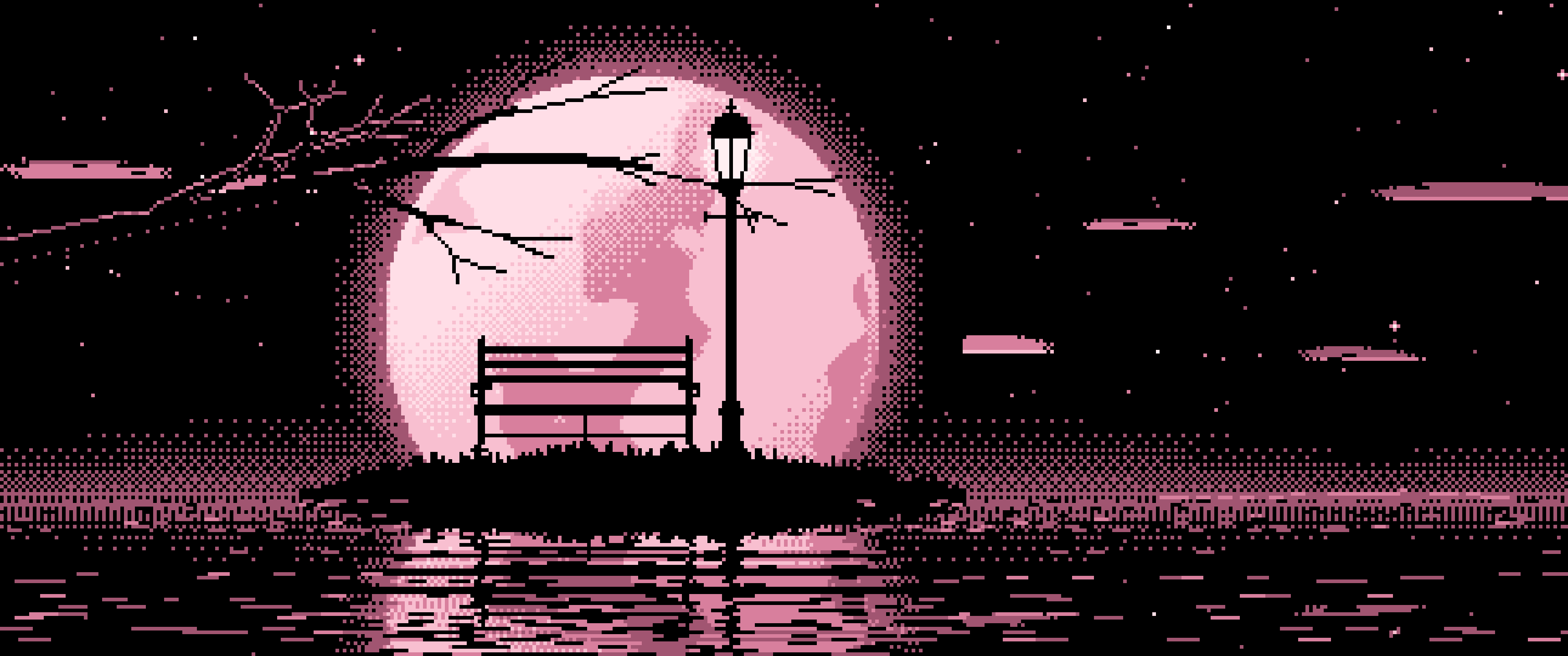 Light Pink Pixel Art Park Bench and Full Moon ultrawide wallpaper, 3440 × 1440