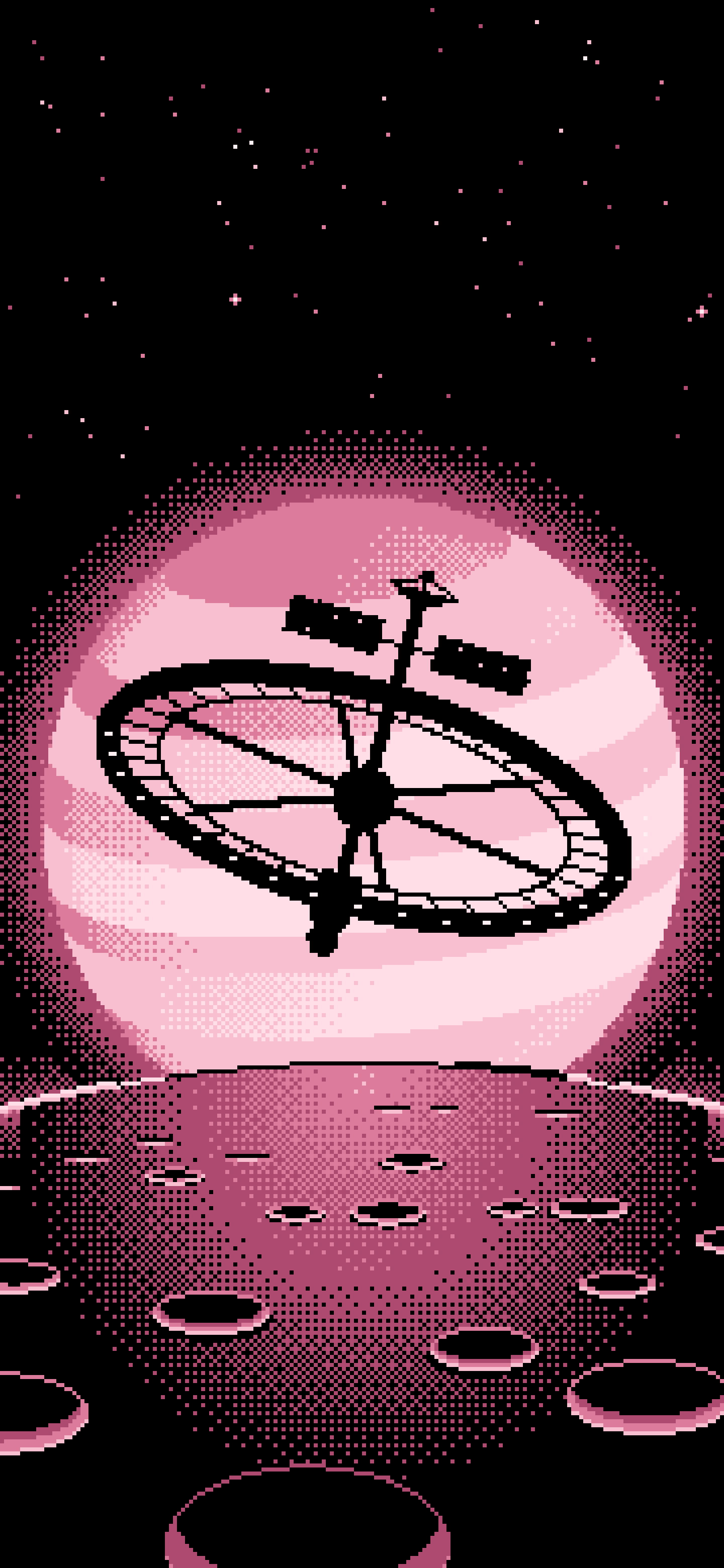 Light Pink Pixel Art Ring Space Station and Planet wallpaper for iPhone and Android