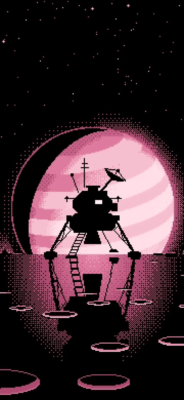 Light Pink Pixel Art Space Lander and Planet wallpaper for iPhone and Android