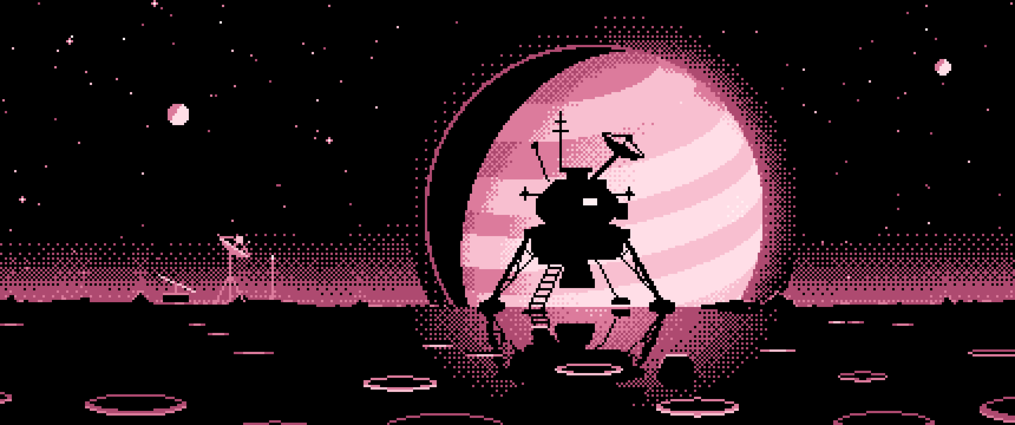 Light Pink Pixel Art Space Lander and Planet ultrawide wallpaper, 3440 × 1440