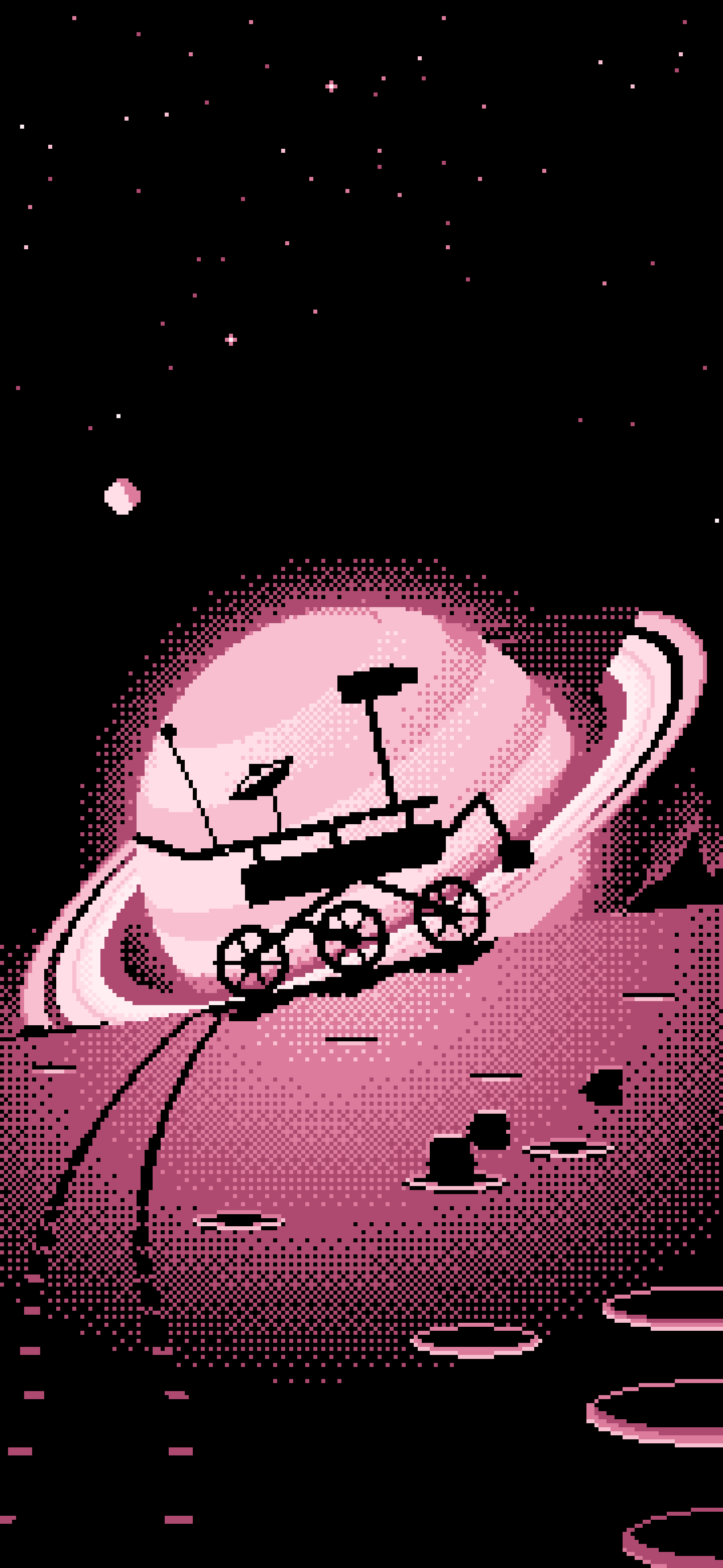 Light Pink Pixel Art Space Rover and Ringed Planet wallpaper for iPhone and Android