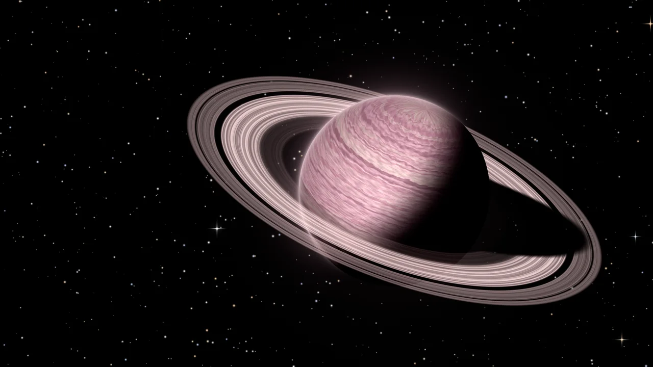 Light Pink Ringed Saturn desktop wallpaper in 4K