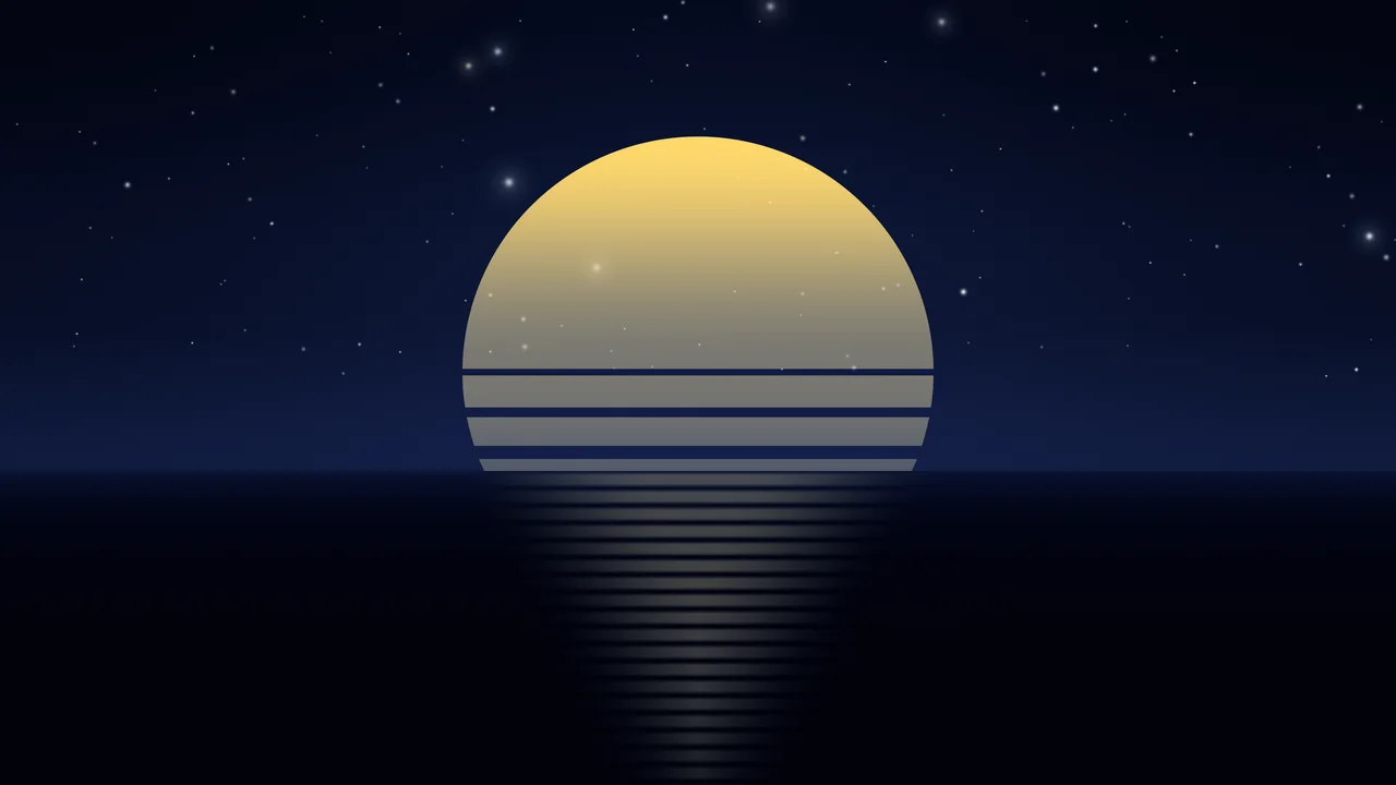 Midnight Blue Retro Striped Sun desktop wallpaper in 4K