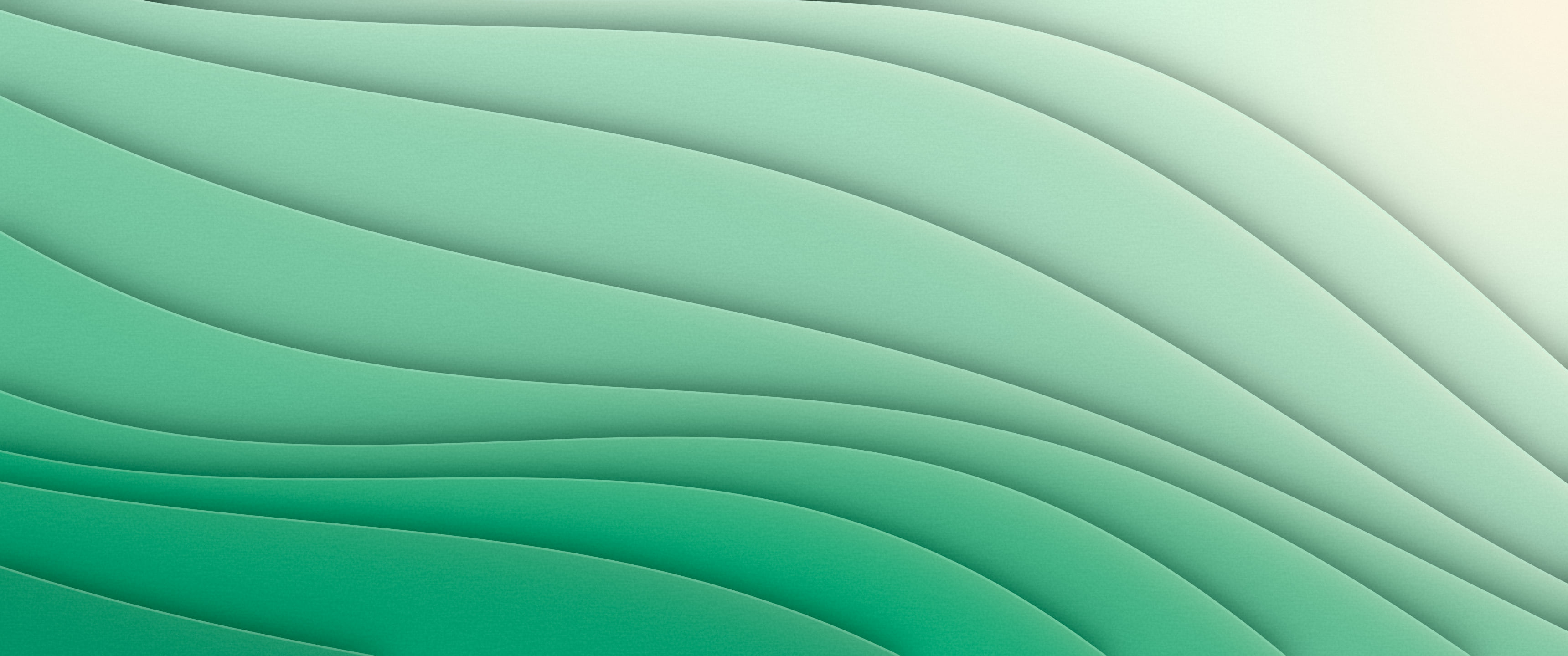 Mint 3D Paper Cut Abstract Curves ultrawide wallpaper, 3440 × 1440