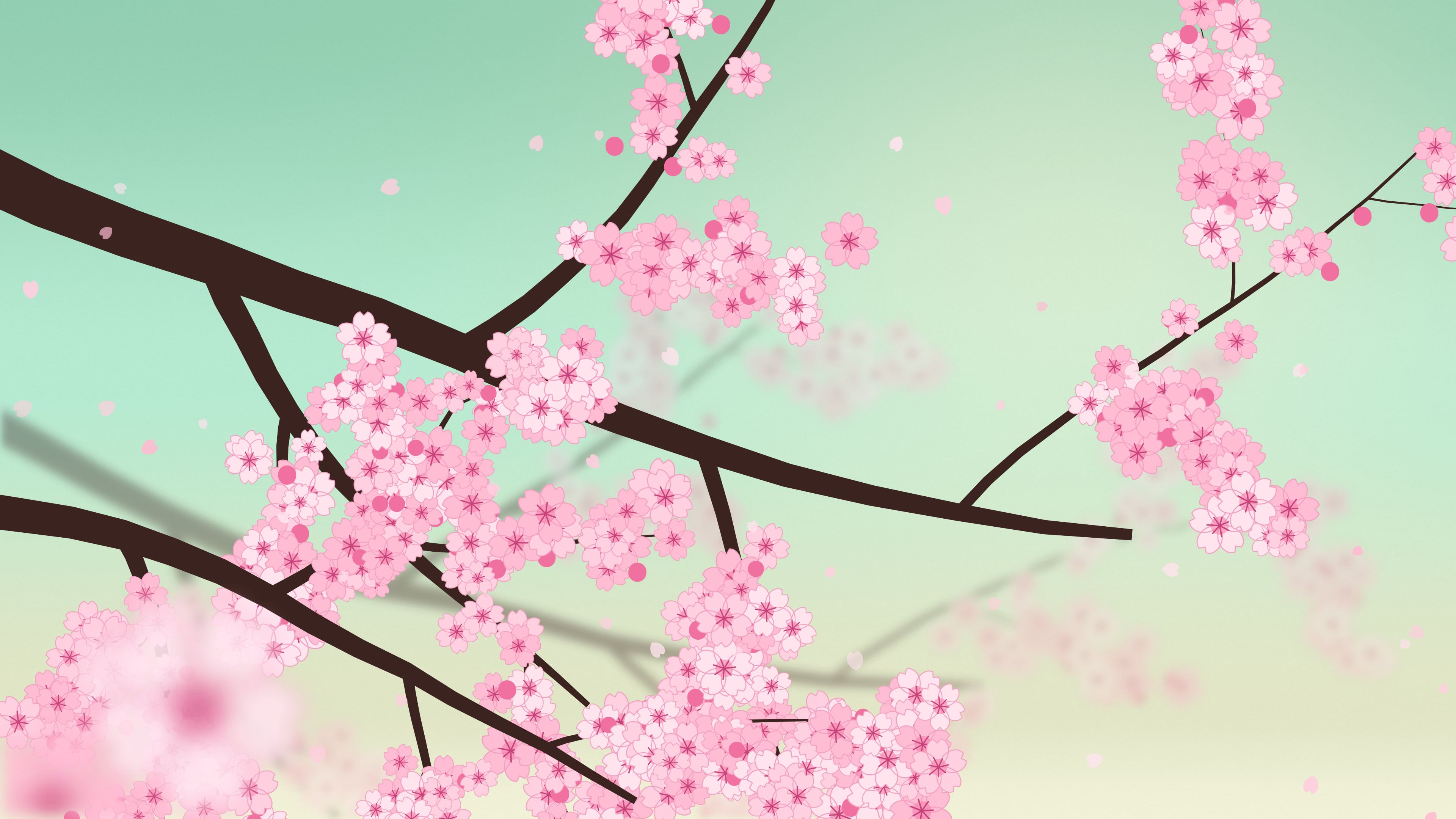 Mint Cherry Blossom Branch desktop wallpaper in 4K