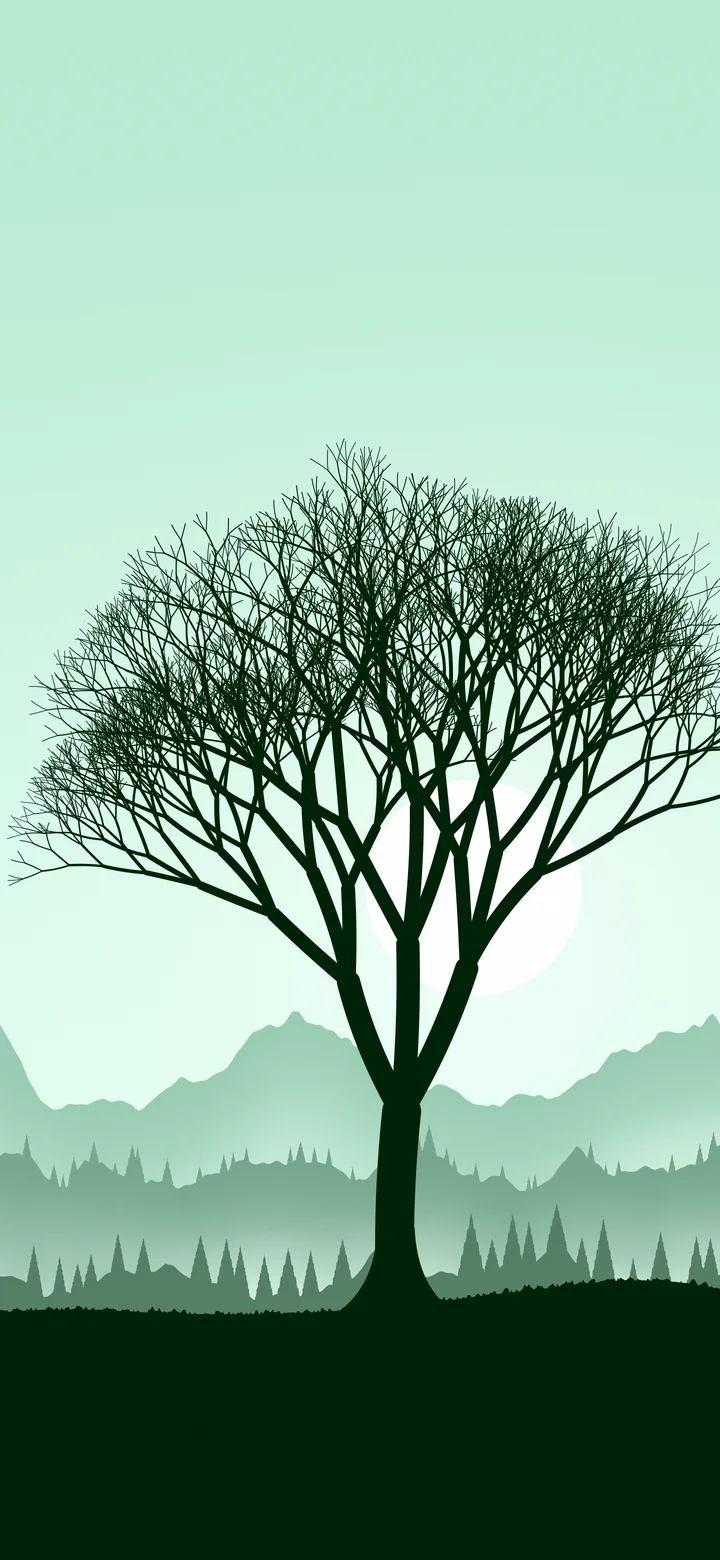 Mint Lone Tree in Fog wallpaper for iPhone and Android