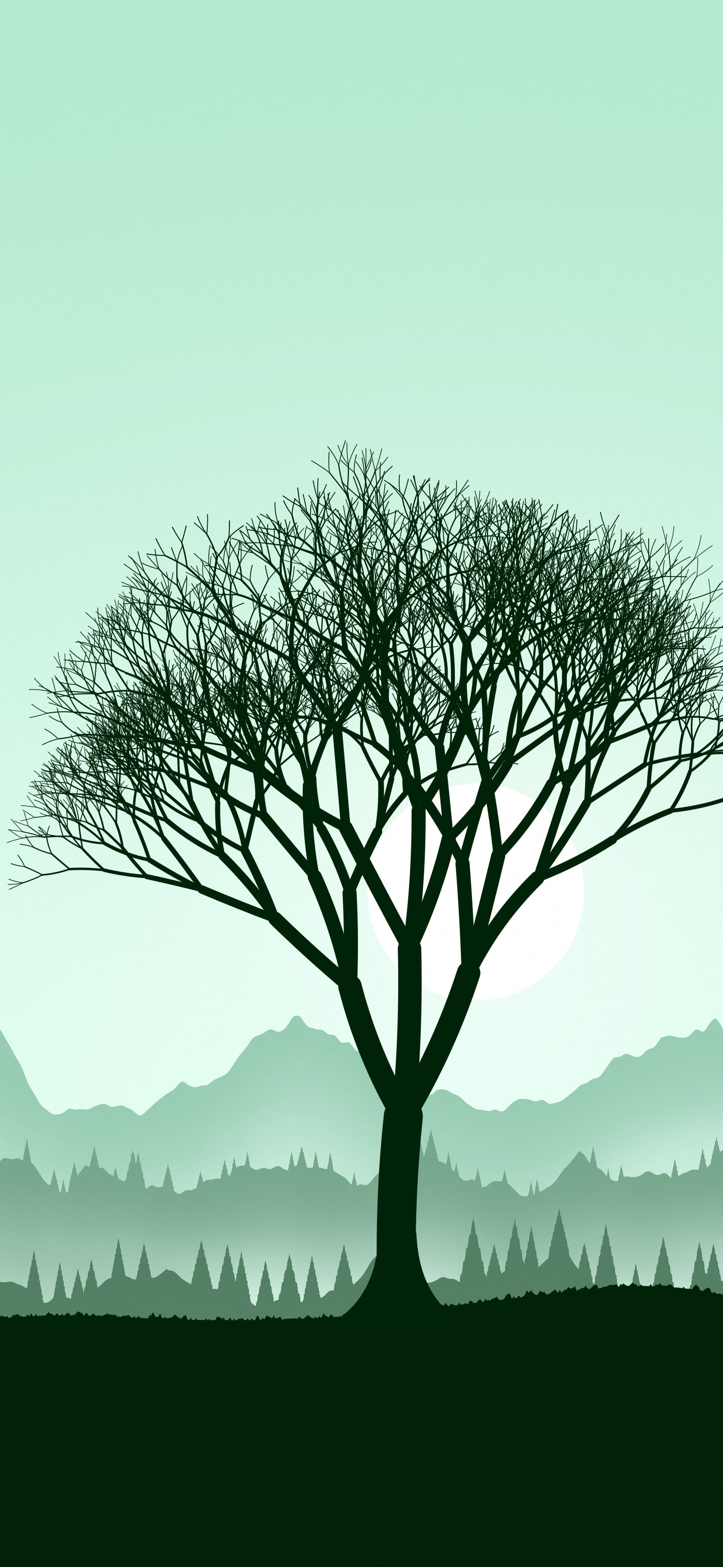 Mint Lone Tree in Fog wallpaper for iPhone and Android
