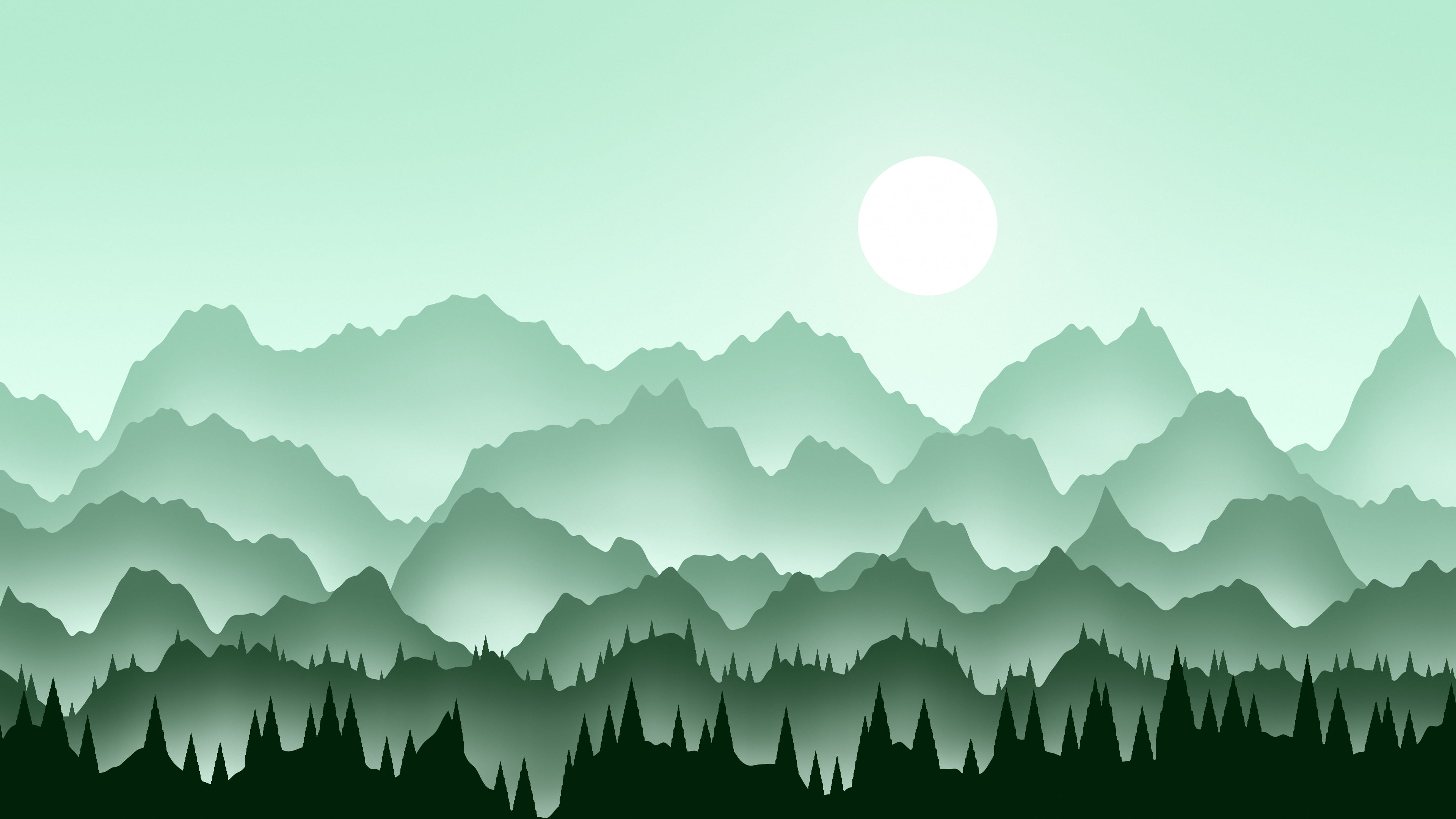 Mint Misty Mountains desktop wallpaper in 4K