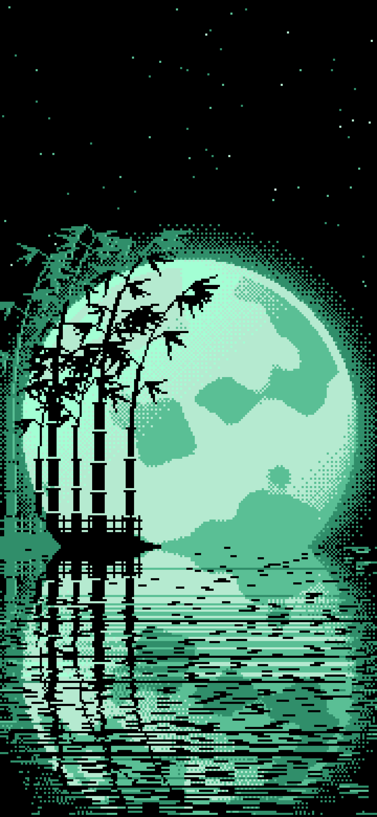 Mint Pixel Art Bamboo and Full Moon wallpaper for iPhone and Android
