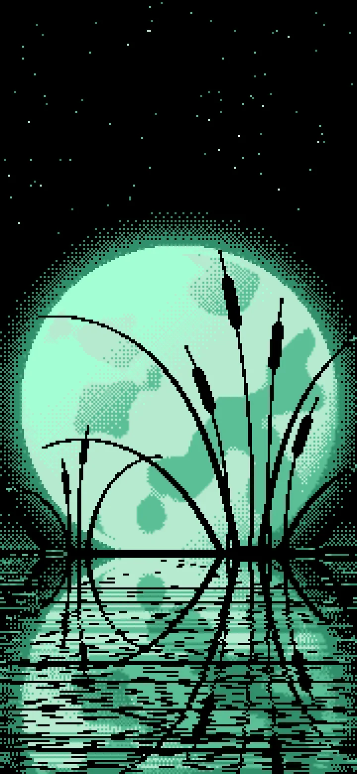 Mint Pixel Art Cattails and Full Moon wallpaper for iPhone and Android