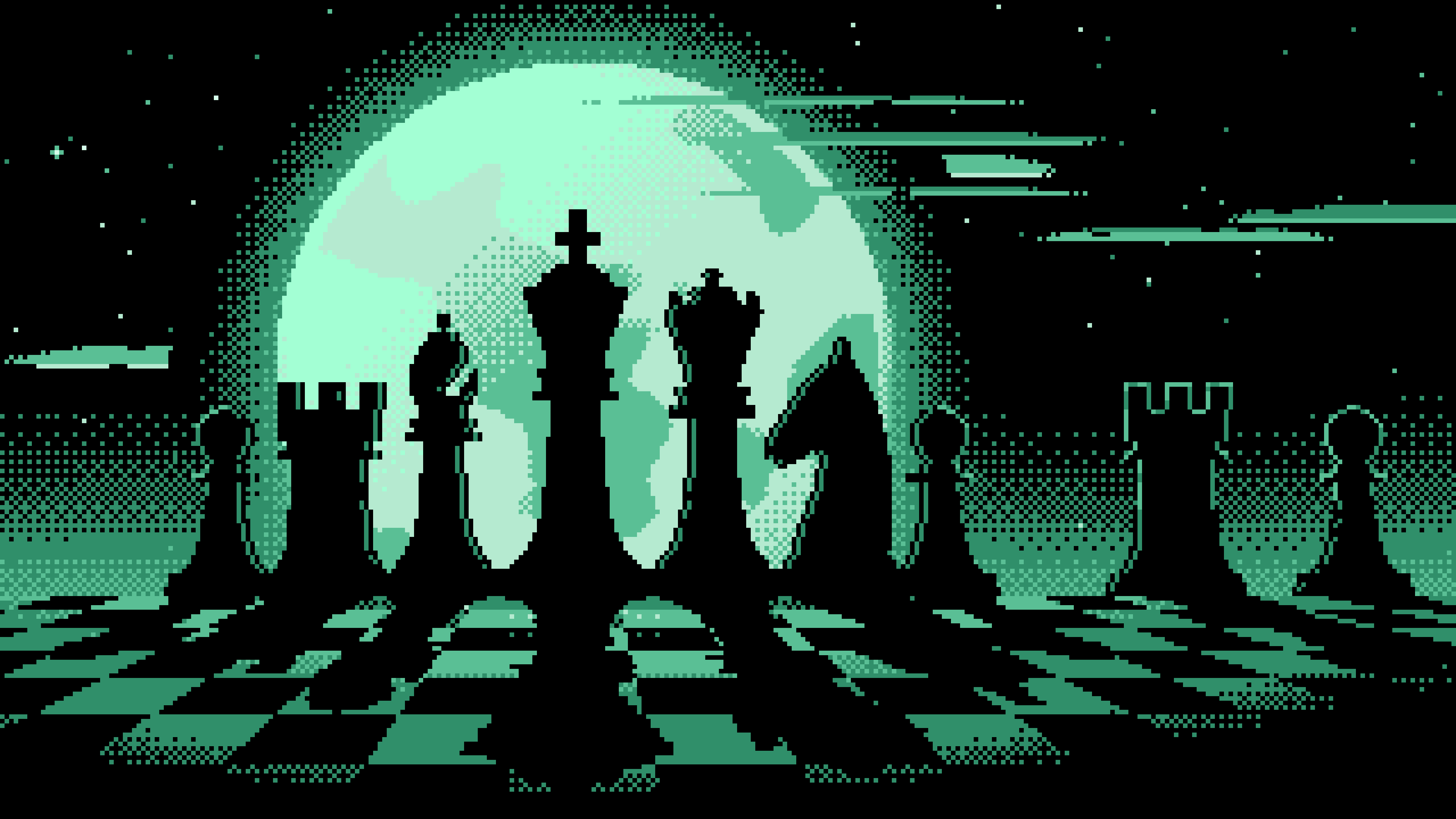 Mint Pixel Art Chess Pieces desktop wallpaper in 4K
