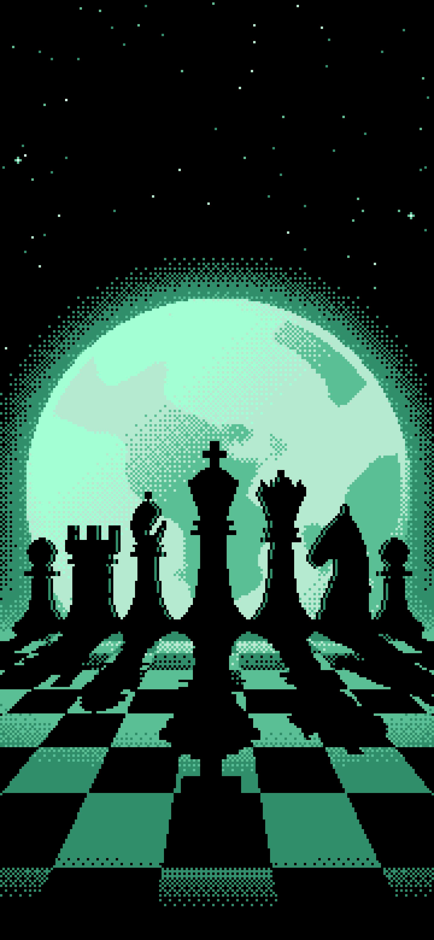Mint Pixel Art Chess Pieces wallpaper for iPhone and Android