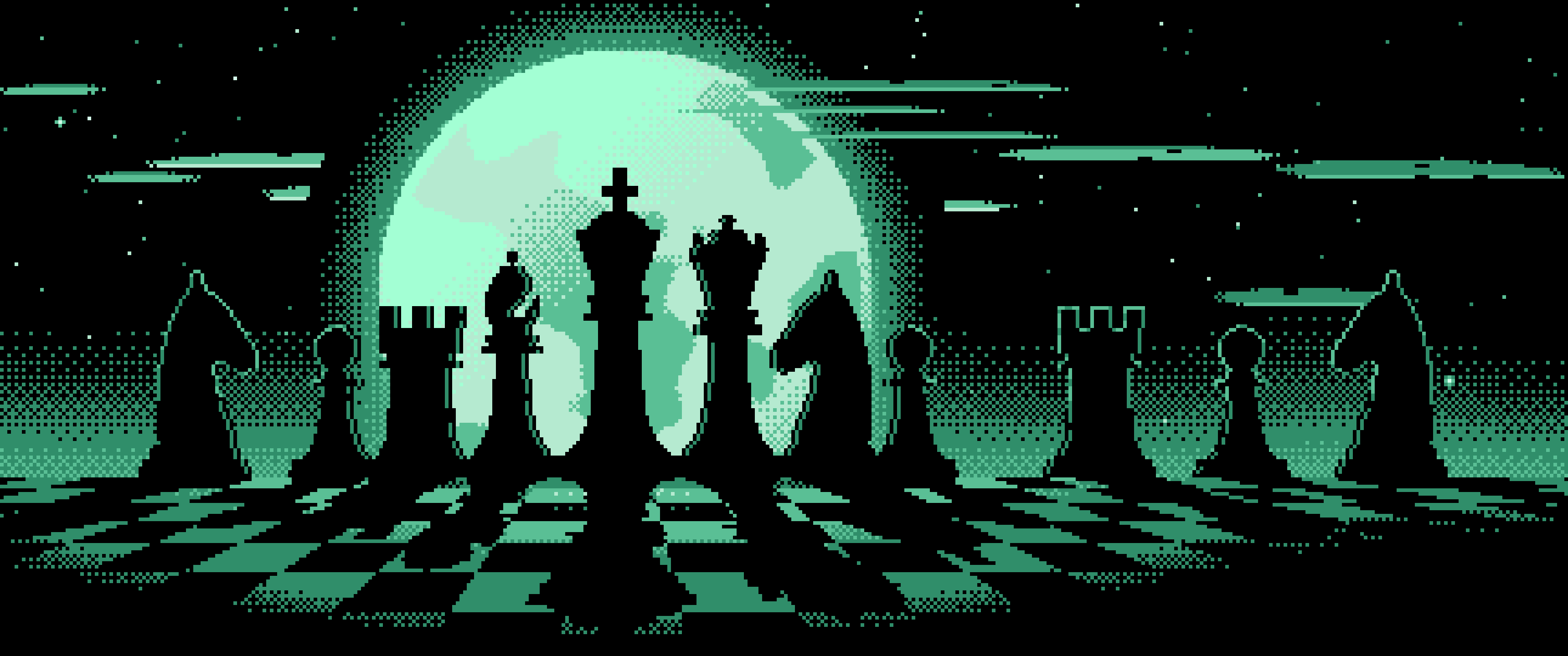 Mint Pixel Art Chess Pieces ultrawide wallpaper, 3440 × 1440