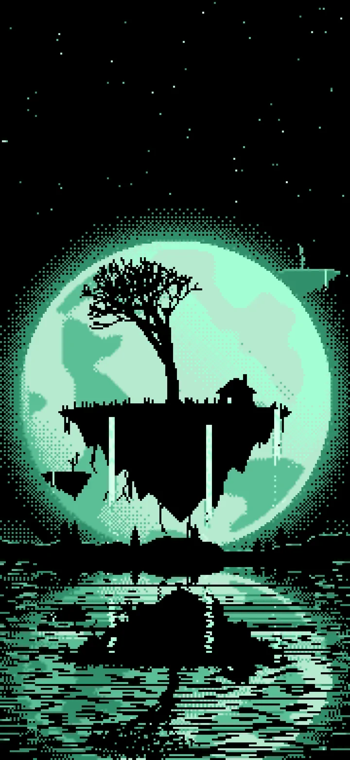 Mint Pixel Art Fantasy Floating Island and Full Moon wallpaper for iPhone and Android