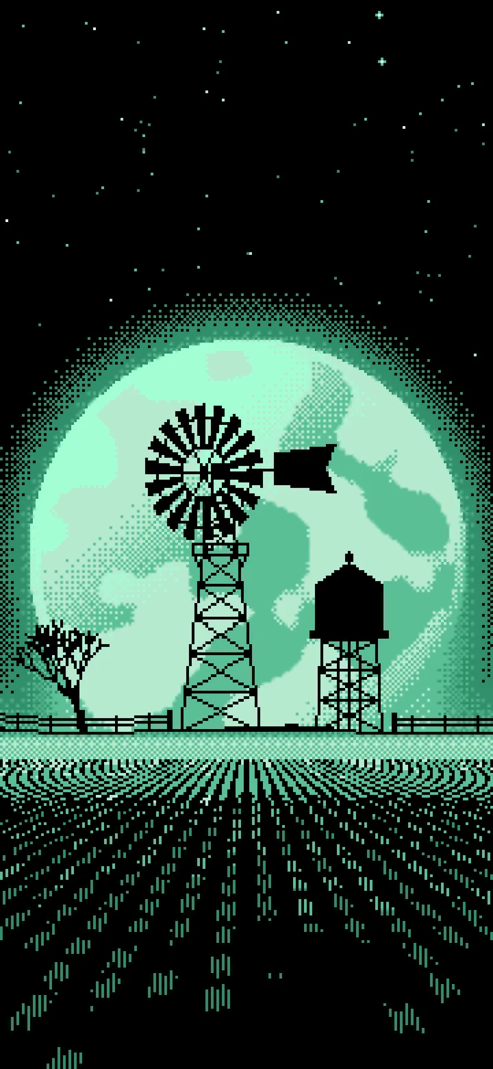 Mint Pixel Art Farm Windmill and Harvest Moon wallpaper for iPhone and Android