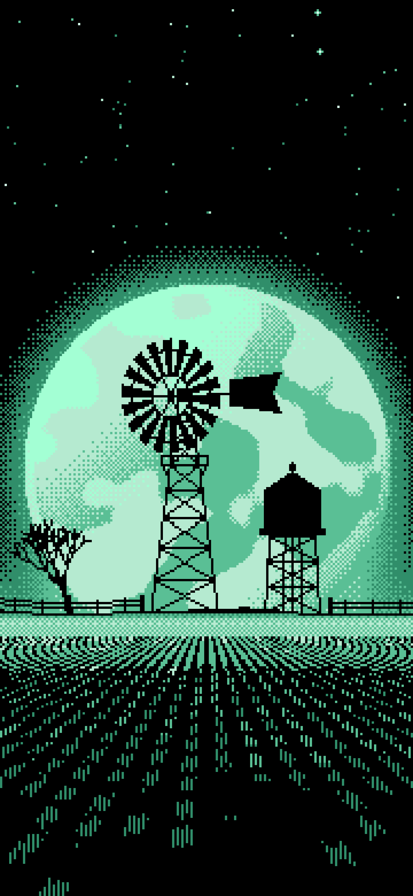 Mint Pixel Art Farm Windmill and Harvest Moon wallpaper for iPhone and Android