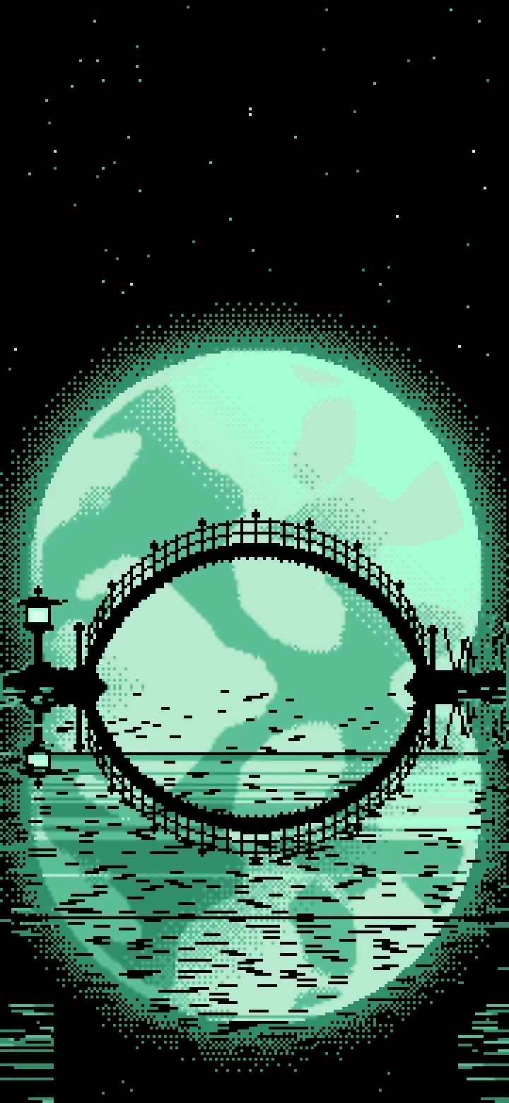 Mint Pixel Art Japanese Bridge and Full Moon wallpaper for iPhone and Android