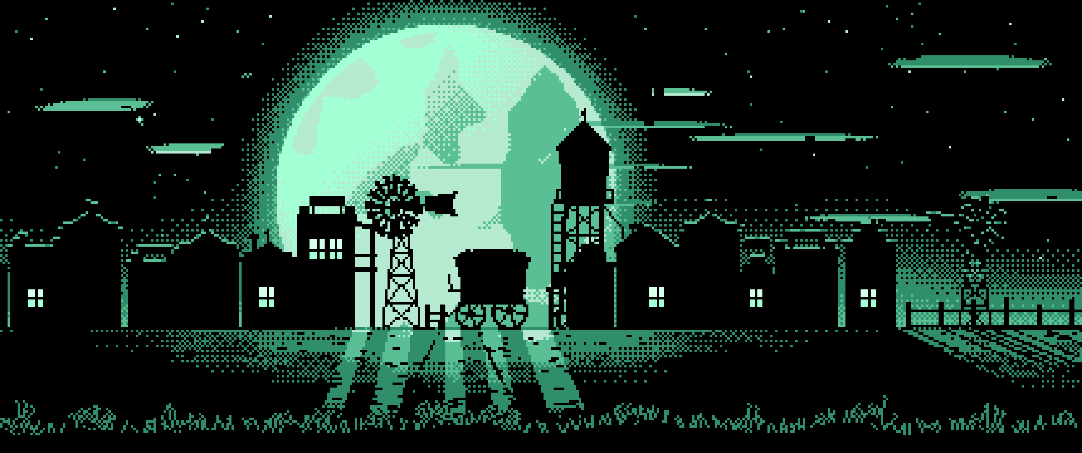 Mint Pixel Art Old West Town ultrawide wallpaper, 3440 × 1440