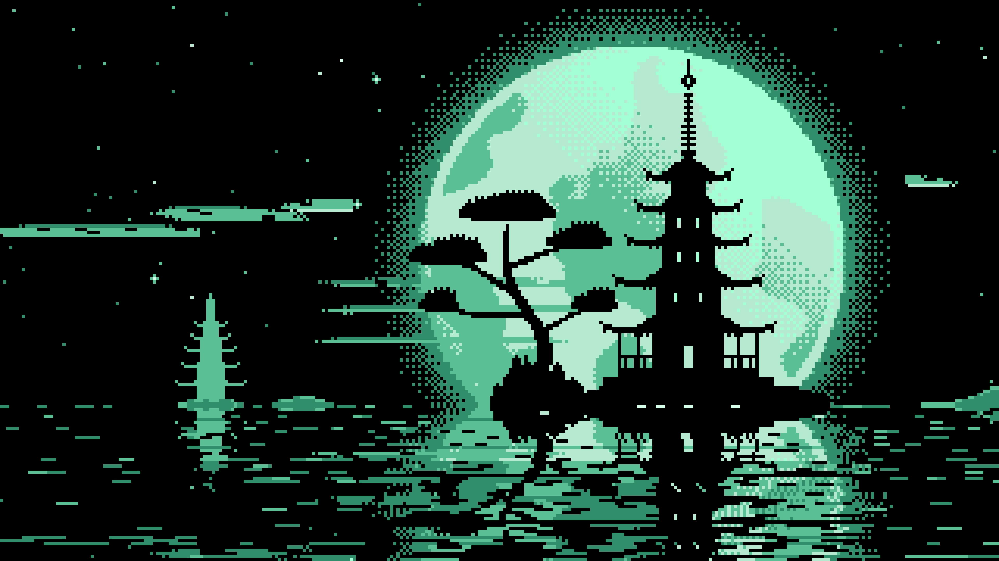 Mint Pixel Art Pagoda and Full Moon desktop wallpaper in 4K