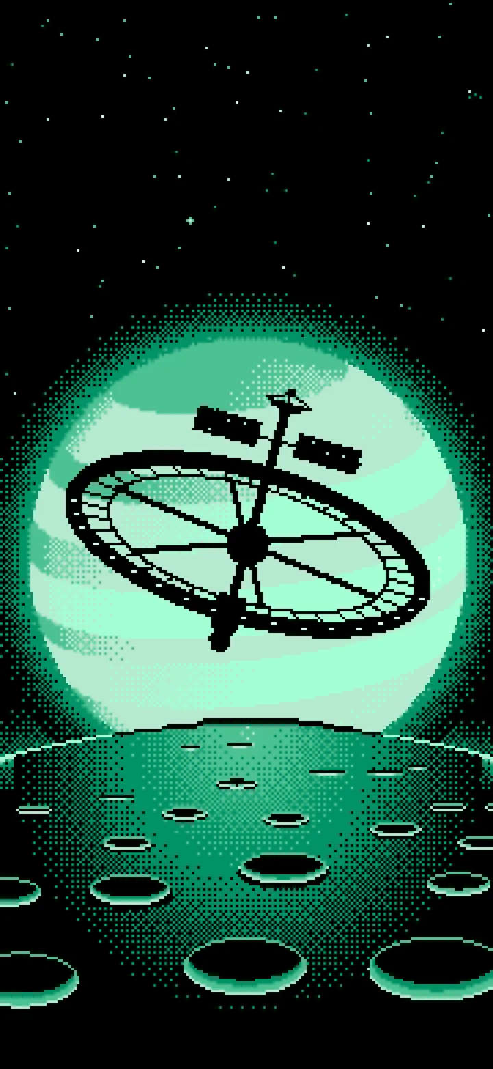 Mint Pixel Art Ring Space Station and Planet wallpaper for iPhone and Android