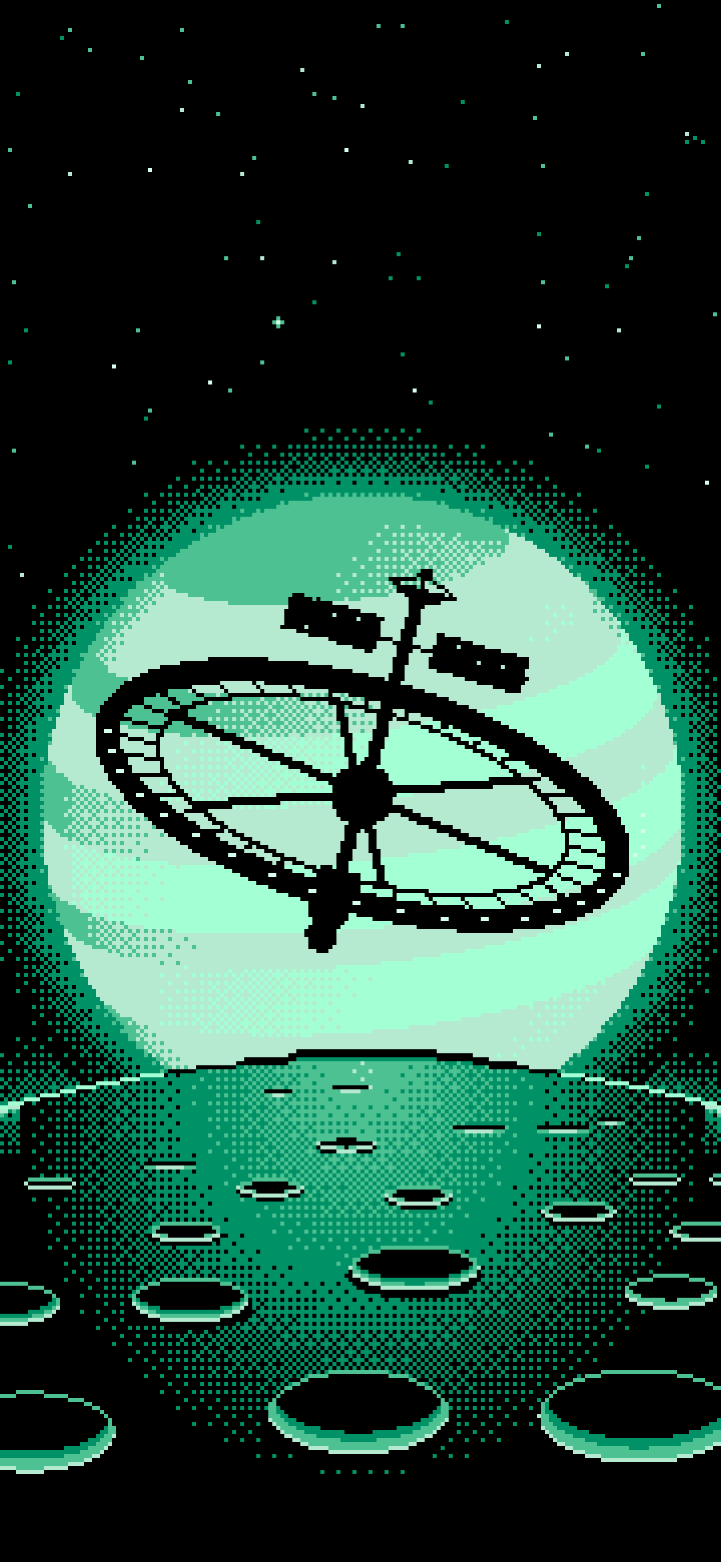 Mint Pixel Art Ring Space Station and Planet wallpaper for iPhone and Android