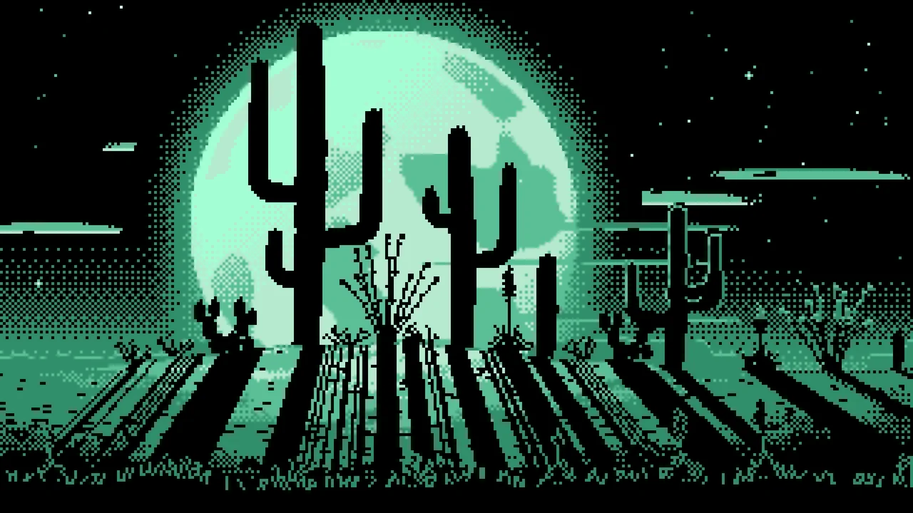 Mint Pixel Art Saguaro Cactus Desert desktop wallpaper in 4K