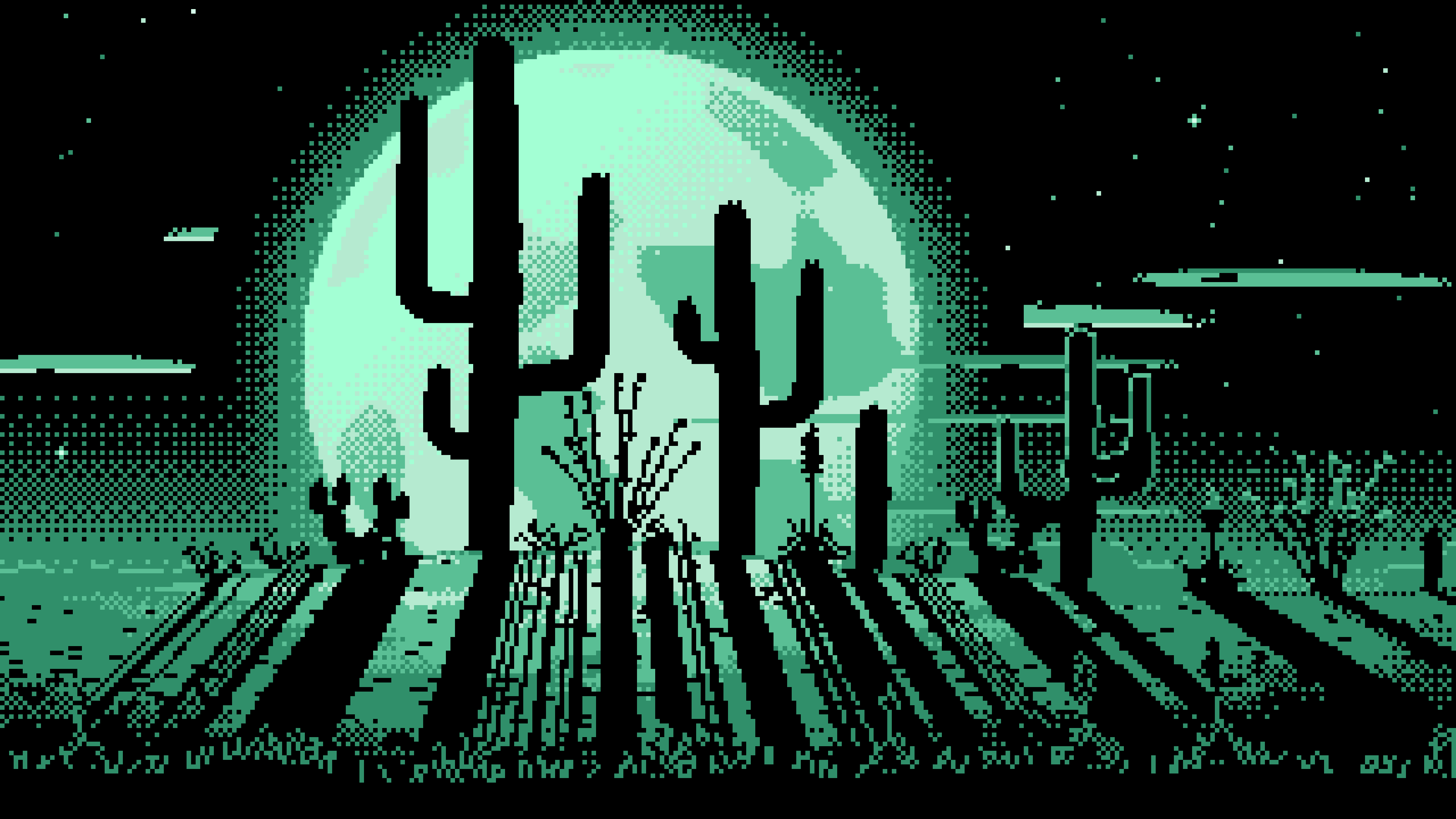 Mint Pixel Art Saguaro Cactus Desert desktop wallpaper in 4K