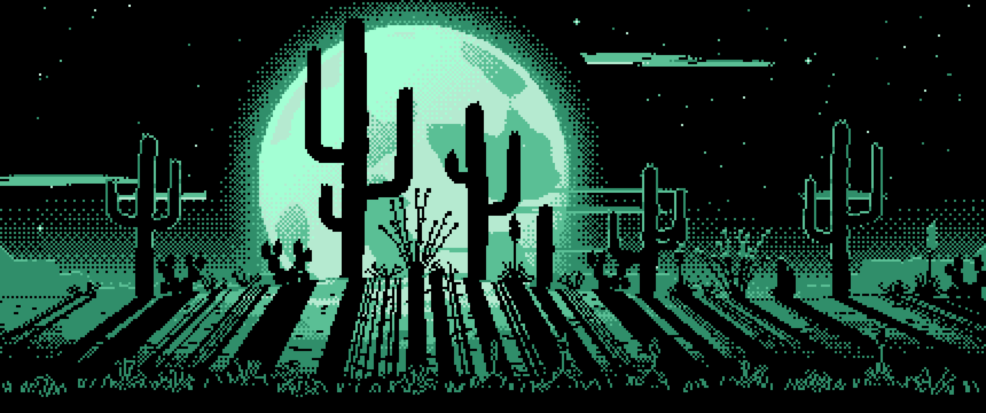 Mint Pixel Art Saguaro Cactus Desert ultrawide wallpaper, 3440 × 1440
