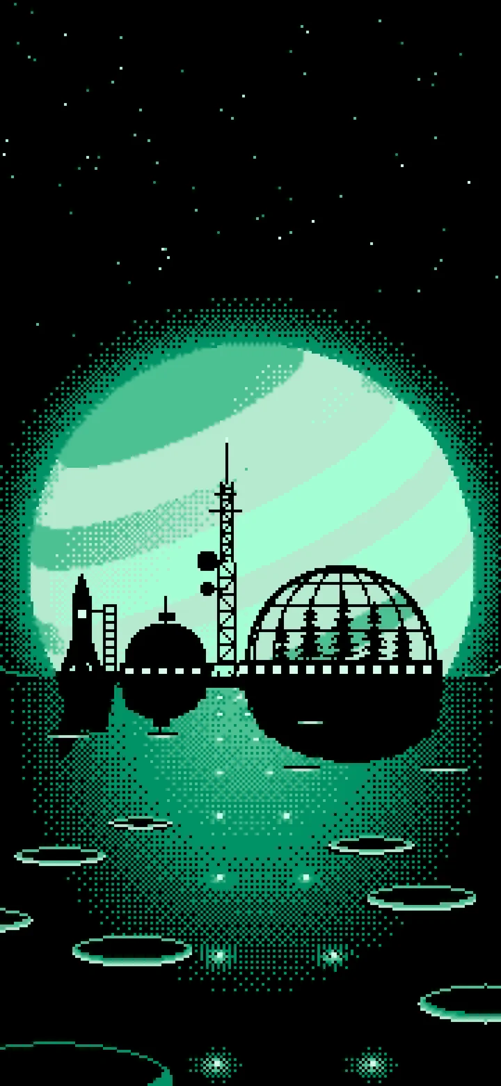 Mint Pixel Art Space Colony and Planet wallpaper for iPhone and Android