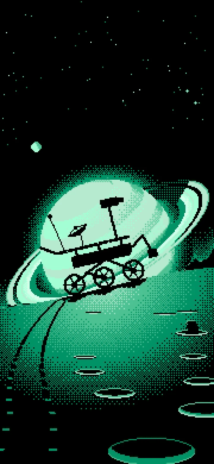 Mint Pixel Art Space Rover and Ringed Planet wallpaper for iPhone and Android