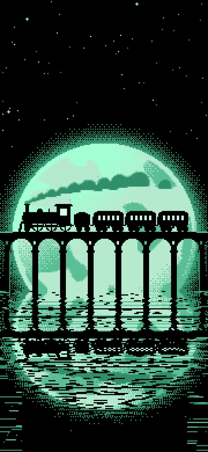 Mint Pixel Art Steam Train and Full Moon wallpaper for iPhone and Android