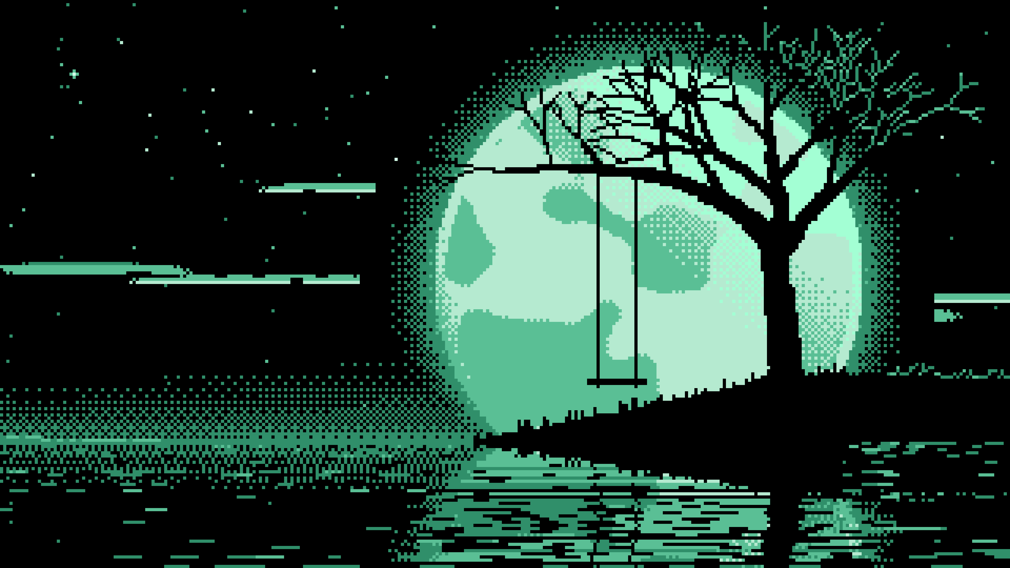 Mint Pixel Art Tree Swing and Full Moon desktop wallpaper in 4K