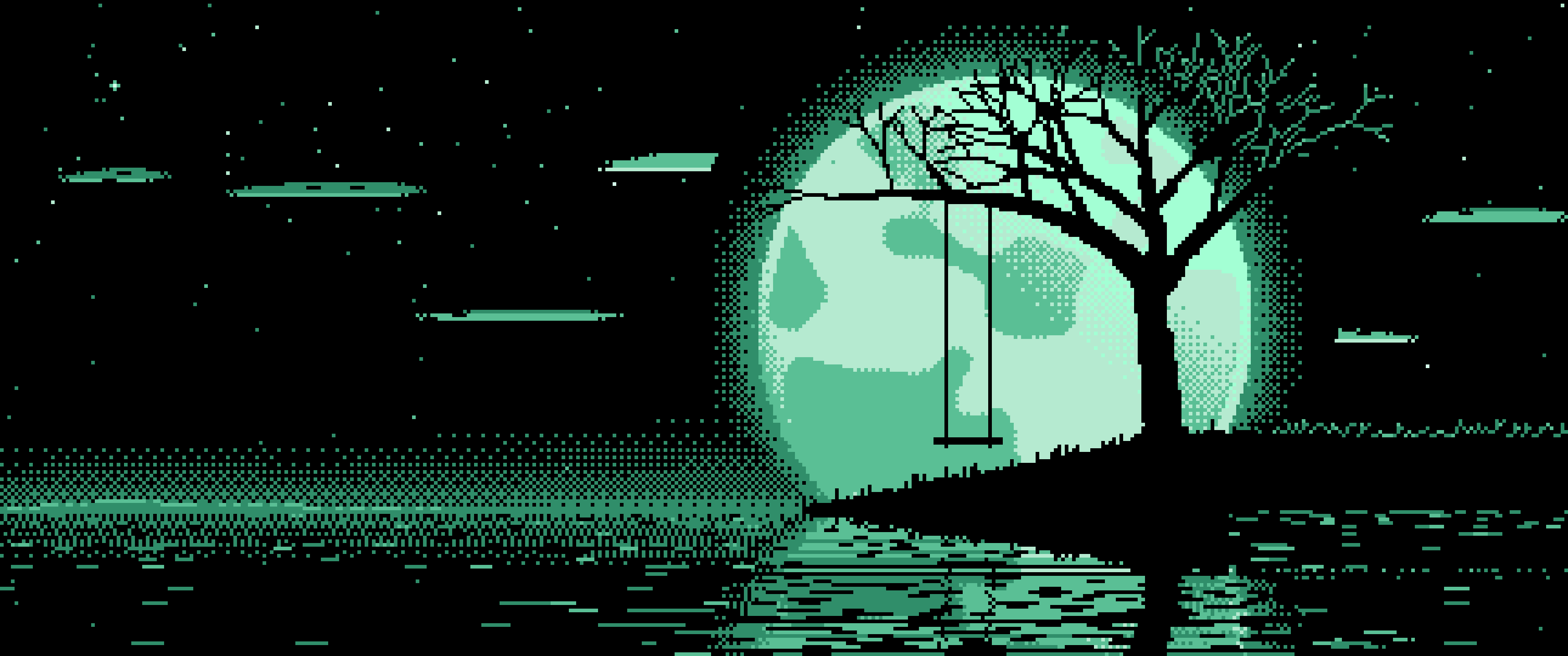Mint Pixel Art Tree Swing and Full Moon ultrawide wallpaper, 3440 × 1440