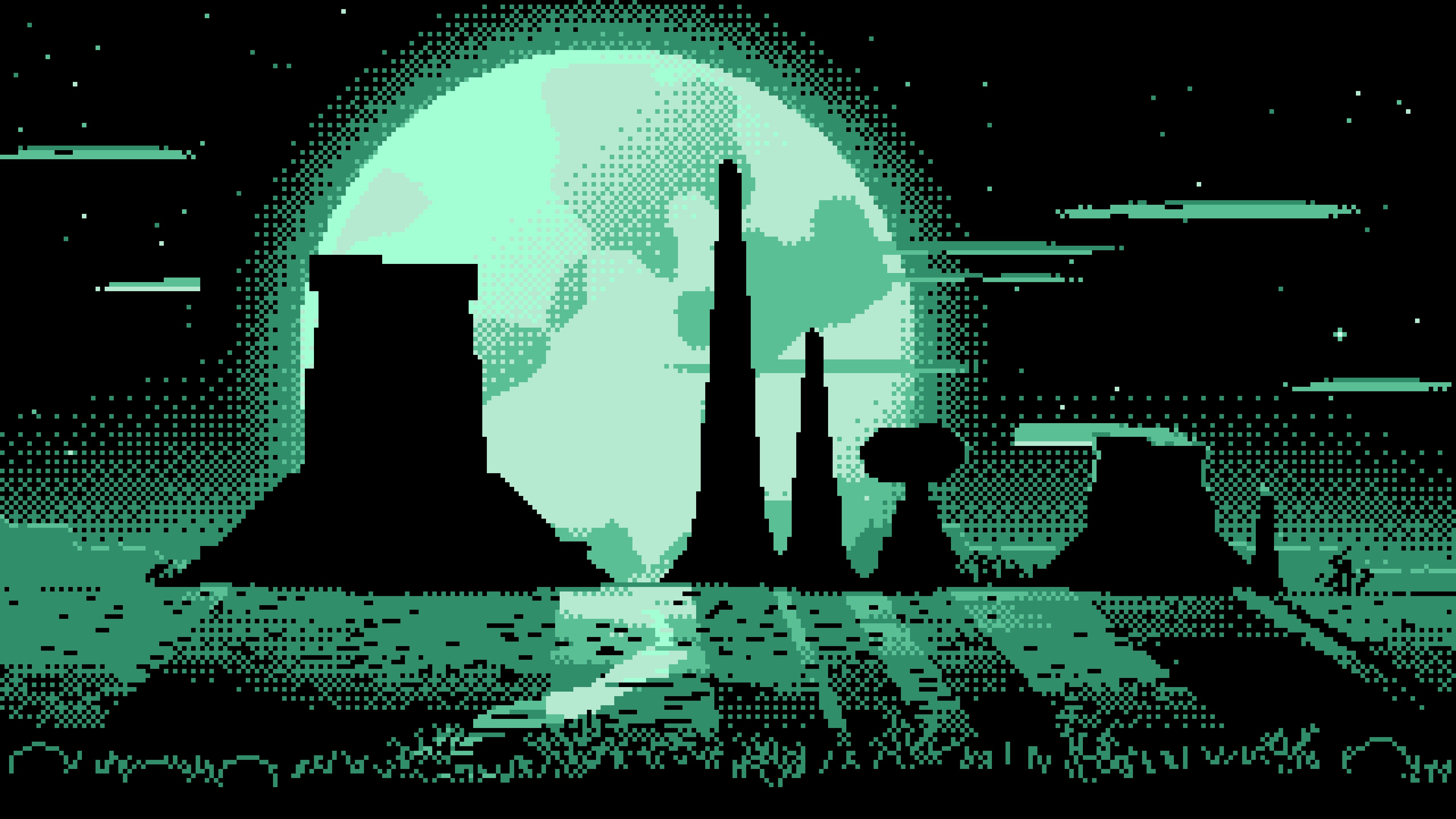 Mint Pixel Art Western Desert Buttes desktop wallpaper in 4K