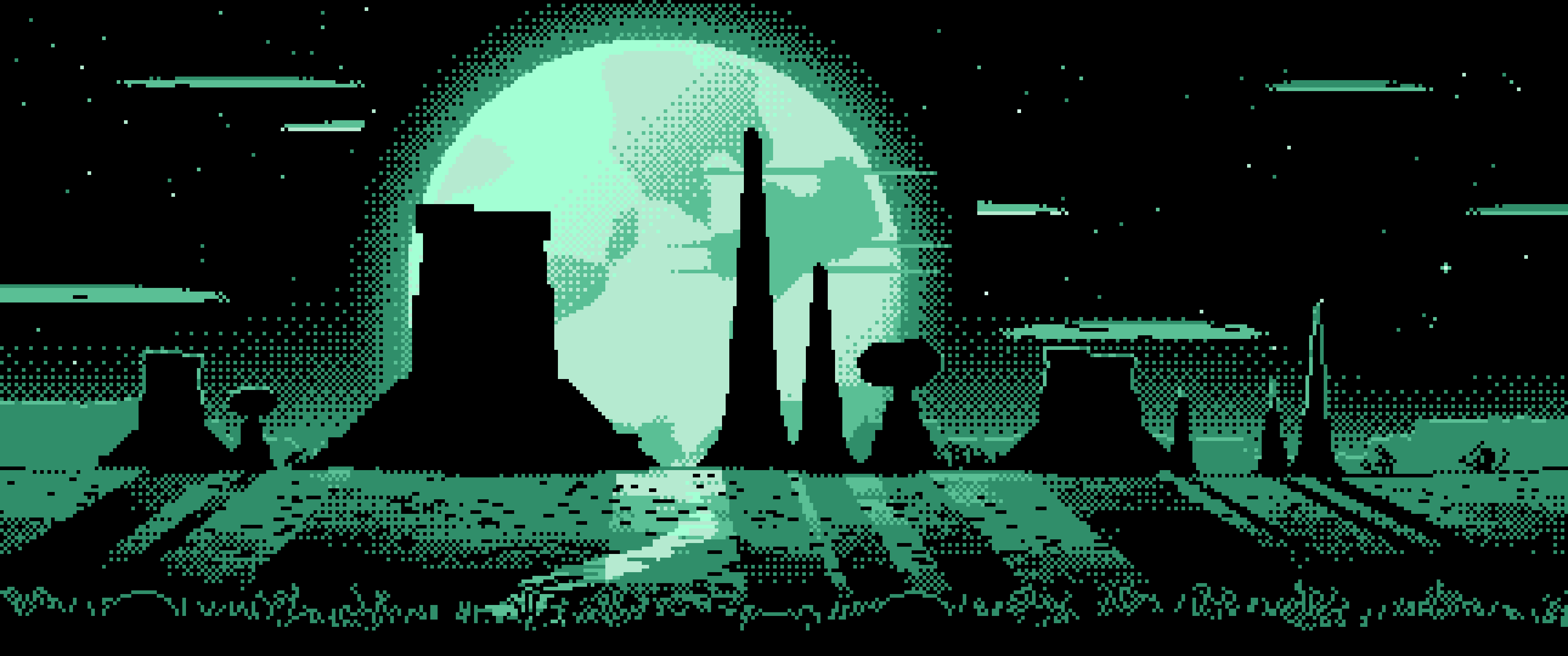 Mint Pixel Art Western Desert Buttes ultrawide wallpaper, 3440 × 1440