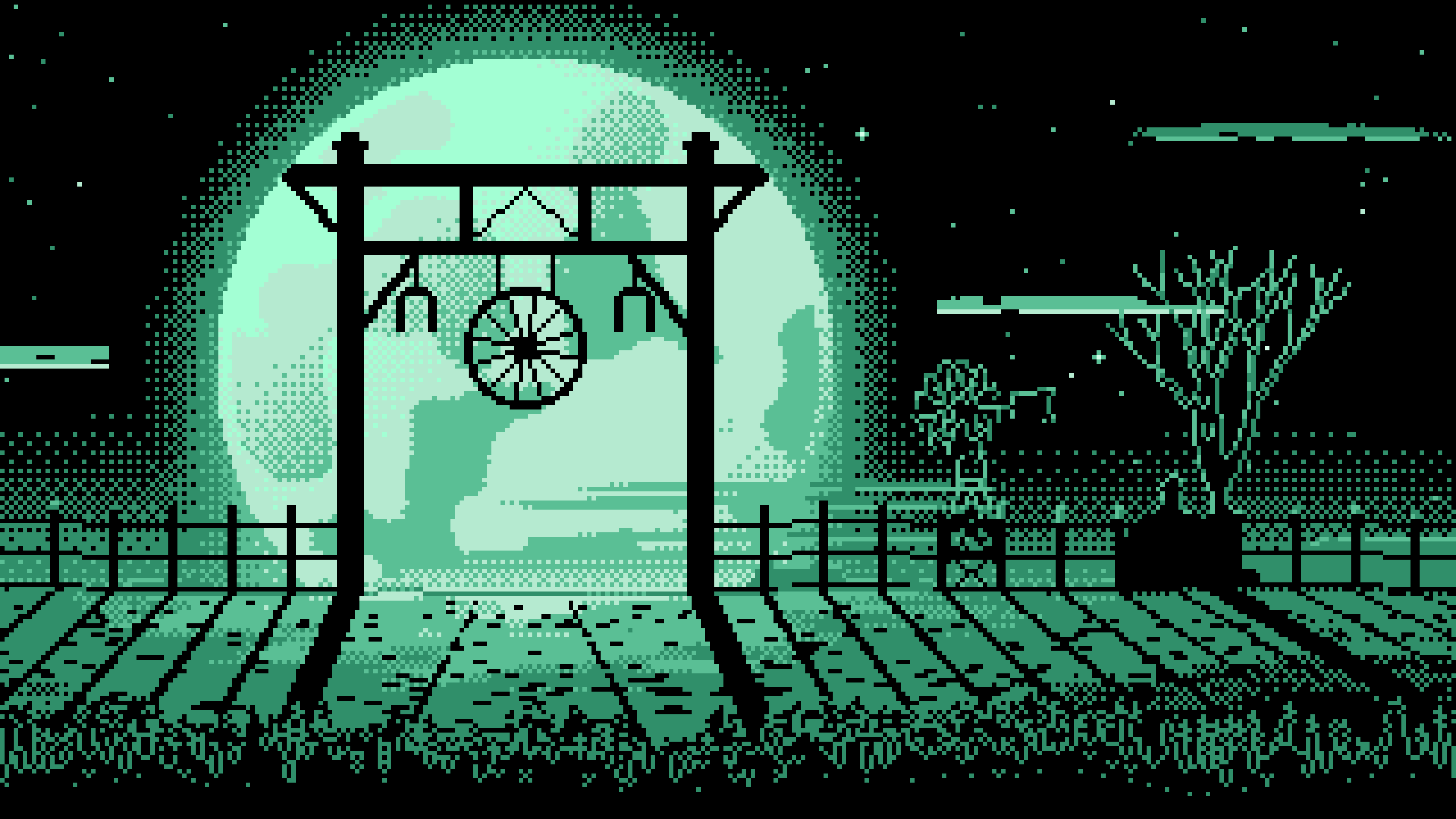 Mint Pixel Art Western Ranch Gate desktop wallpaper in 4K