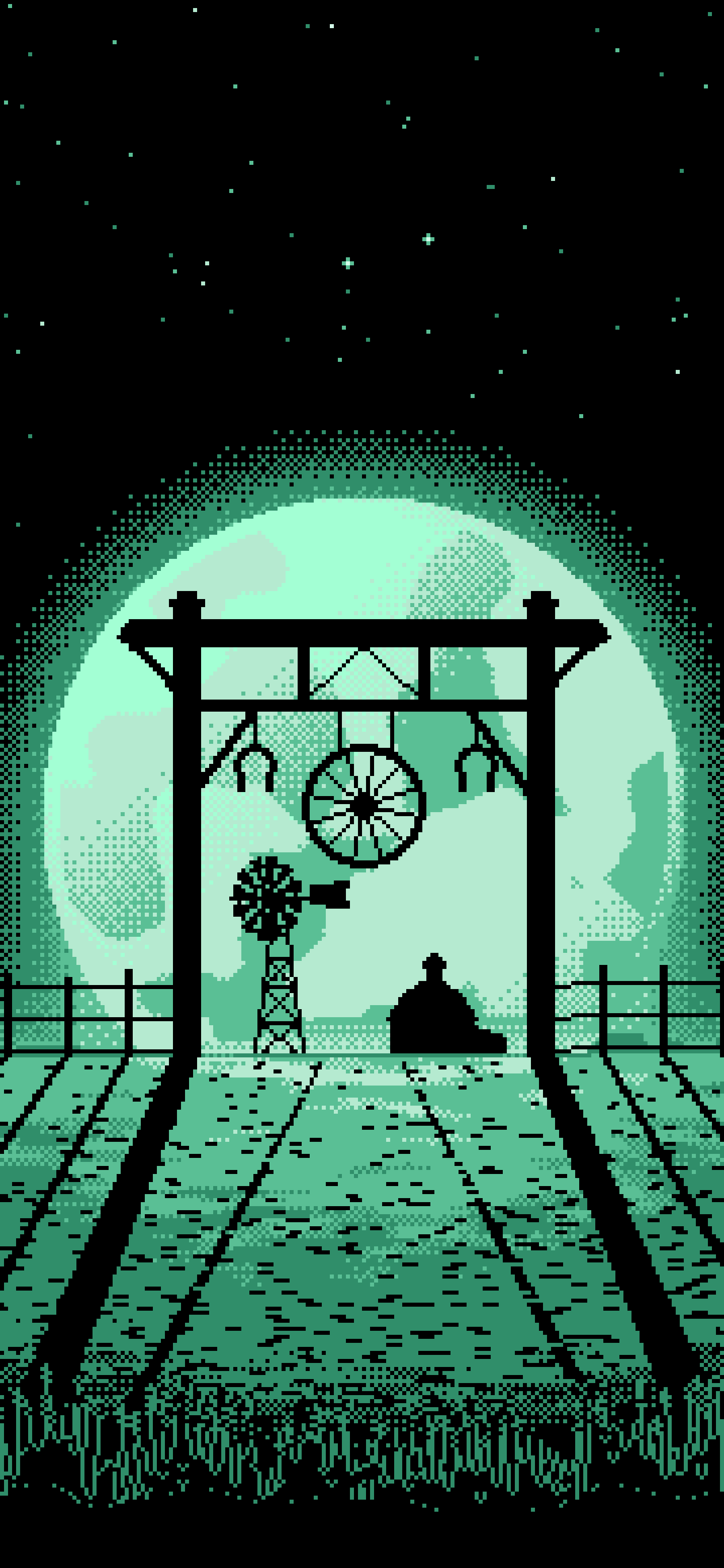 Mint Pixel Art Western Ranch Gate wallpaper for iPhone and Android