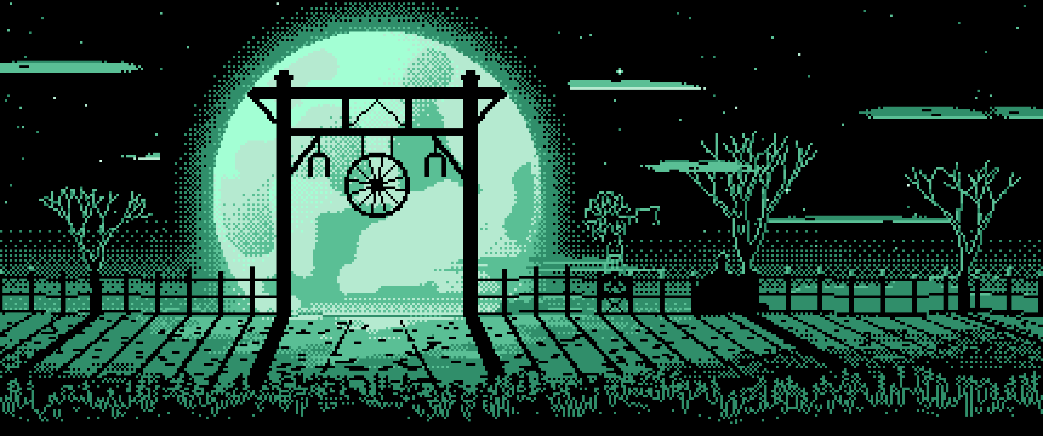 Mint Pixel Art Western Ranch Gate ultrawide wallpaper, 3440 × 1440