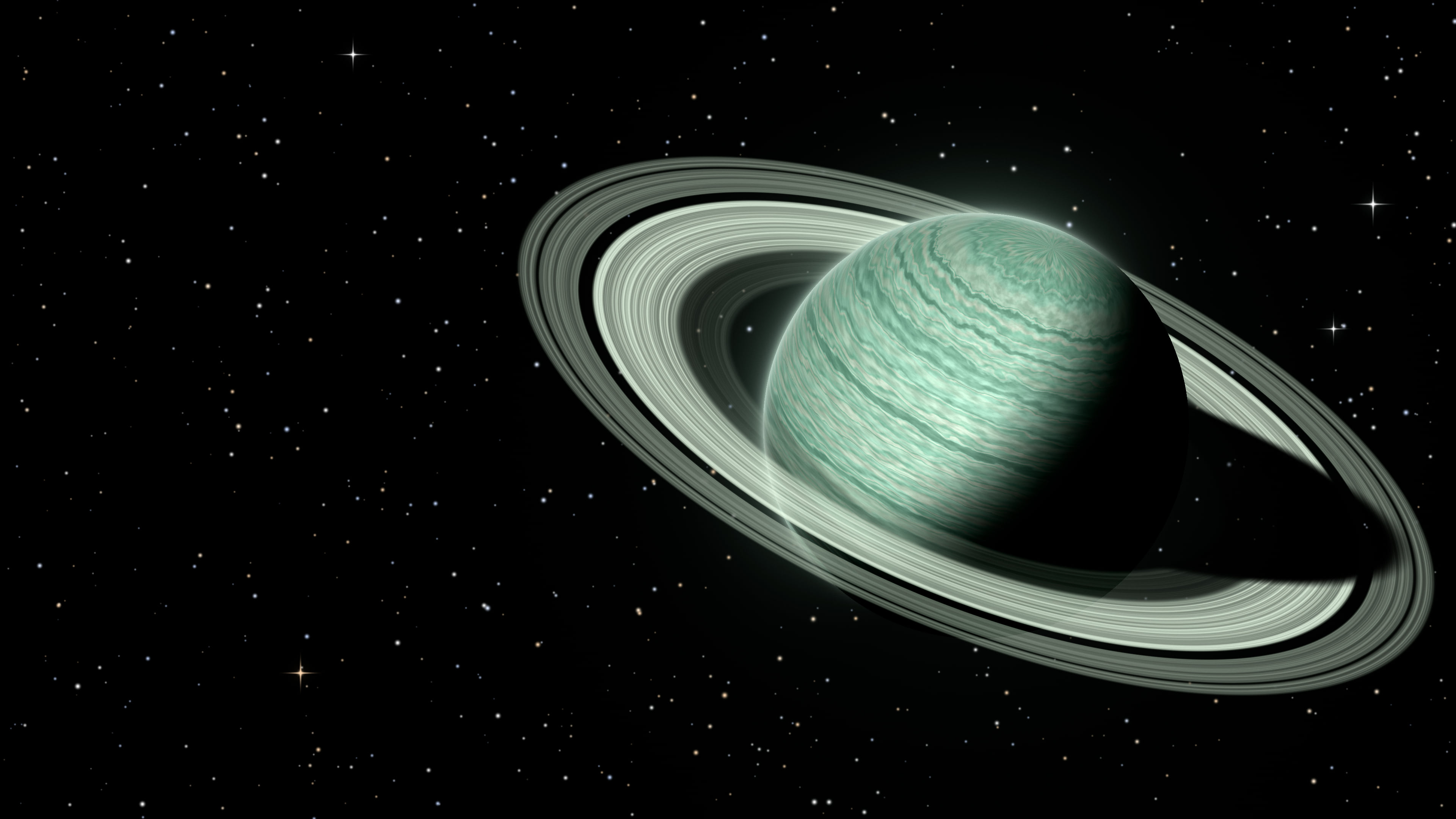 Mint Ringed Saturn desktop wallpaper in 4K