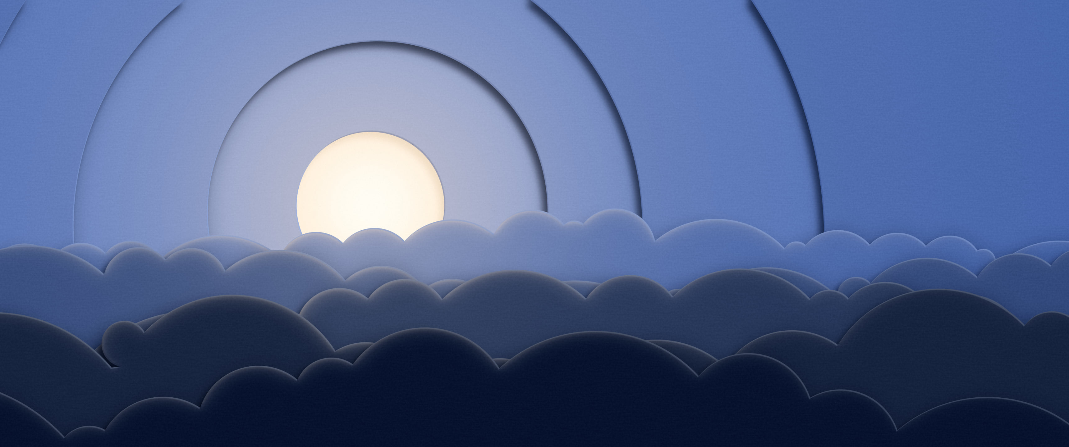 Navy 3D Paper Cut Clouds ultrawide wallpaper, 3440 × 1440