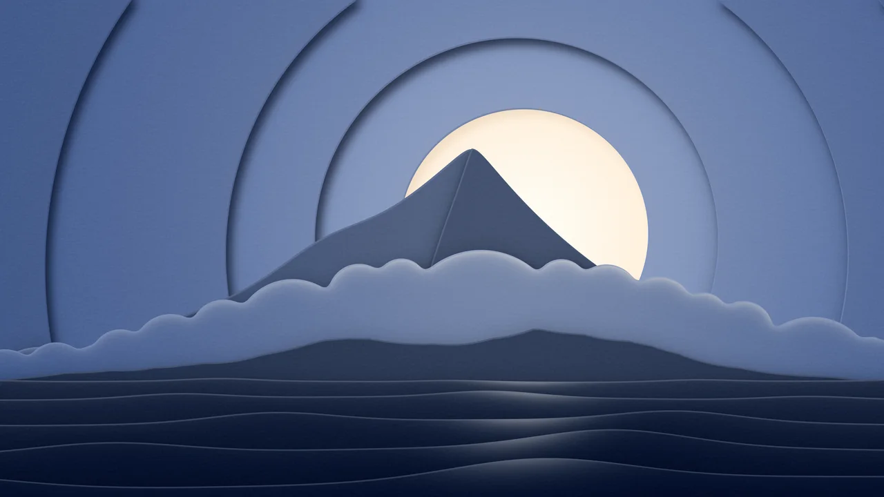 Navy 3D Paper Cut Island desktop wallpaper in 4K