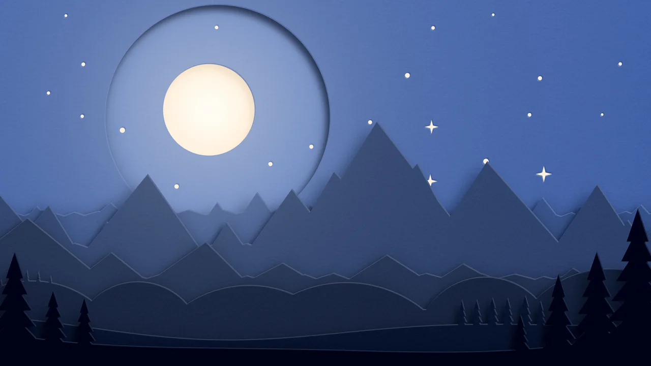 Navy 3D Paper Cut Mountains and Moon desktop wallpaper in 4K