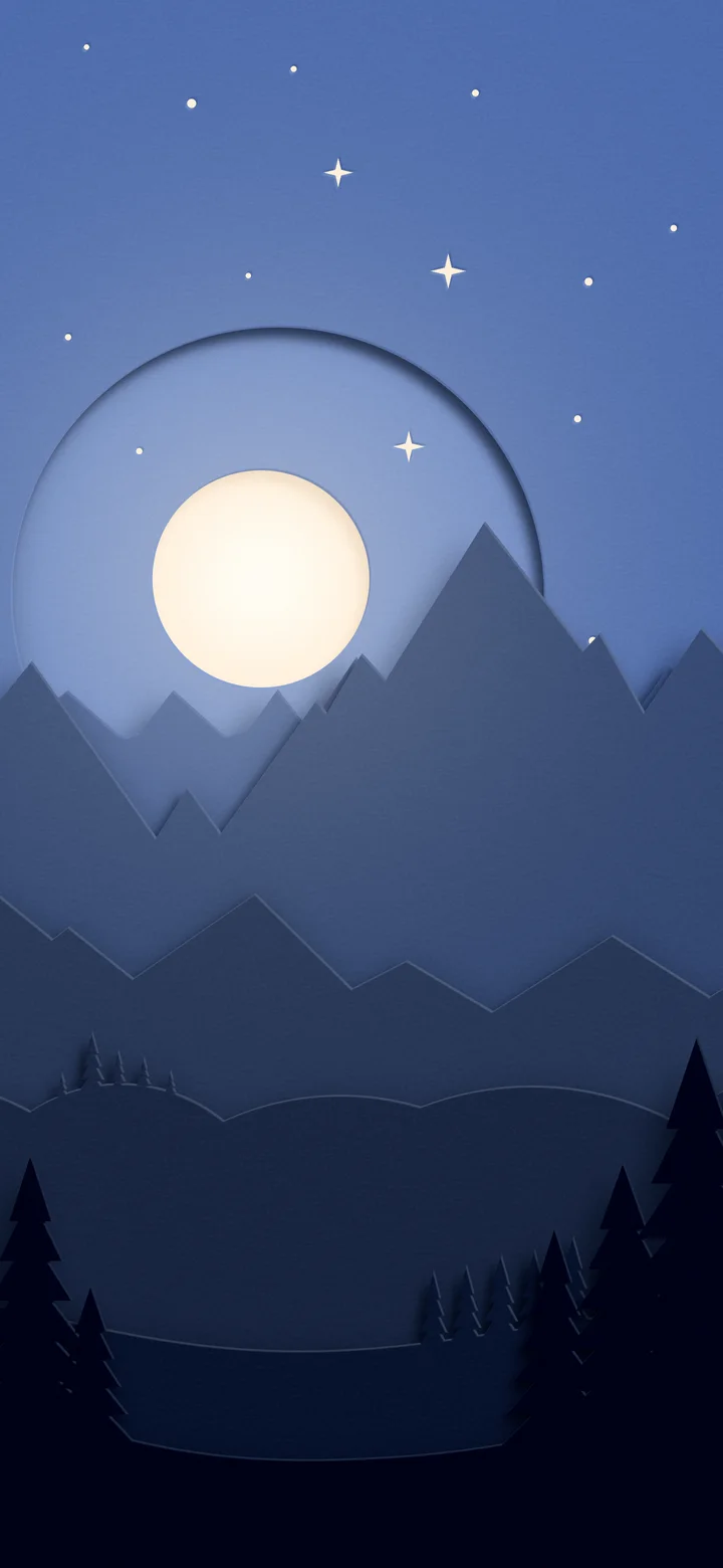 Navy 3D Paper Cut Mountains and Moon wallpaper for iPhone and Android